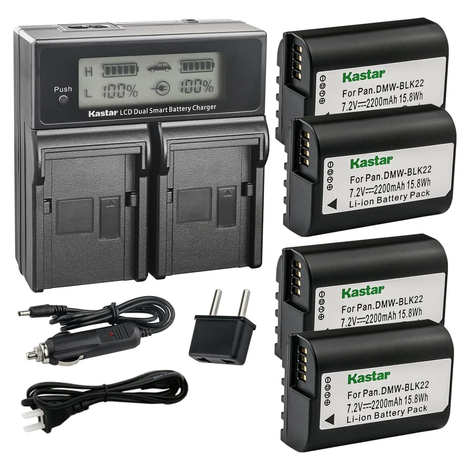 Kastar Paquete 4 Baterías DMW-BLK22 y Cargador Doble LCD