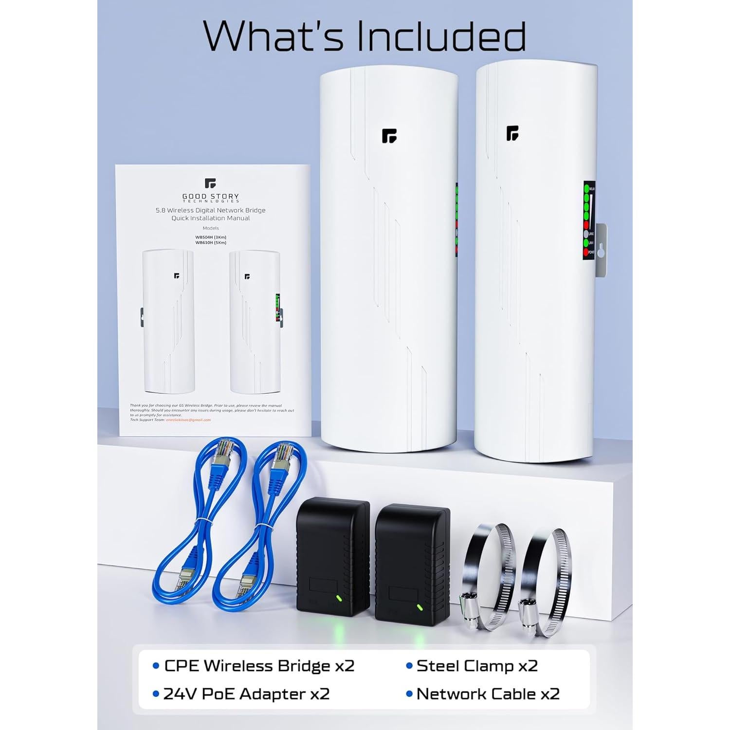 Puente Inalámbrico P2P GoodStory WB610H 5KM 1000Mbps 2 Unidades