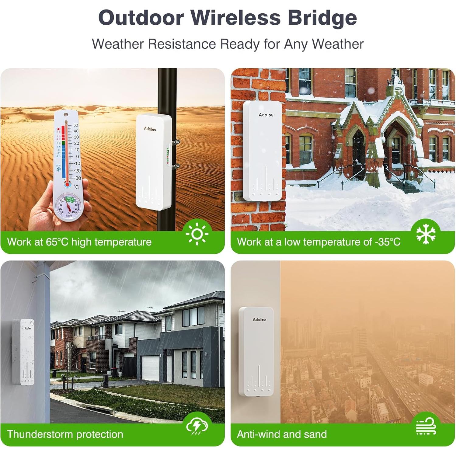 Kit de Puente Inalámbrico Adalov CPE662 3PCS 3KM 5.8GHz