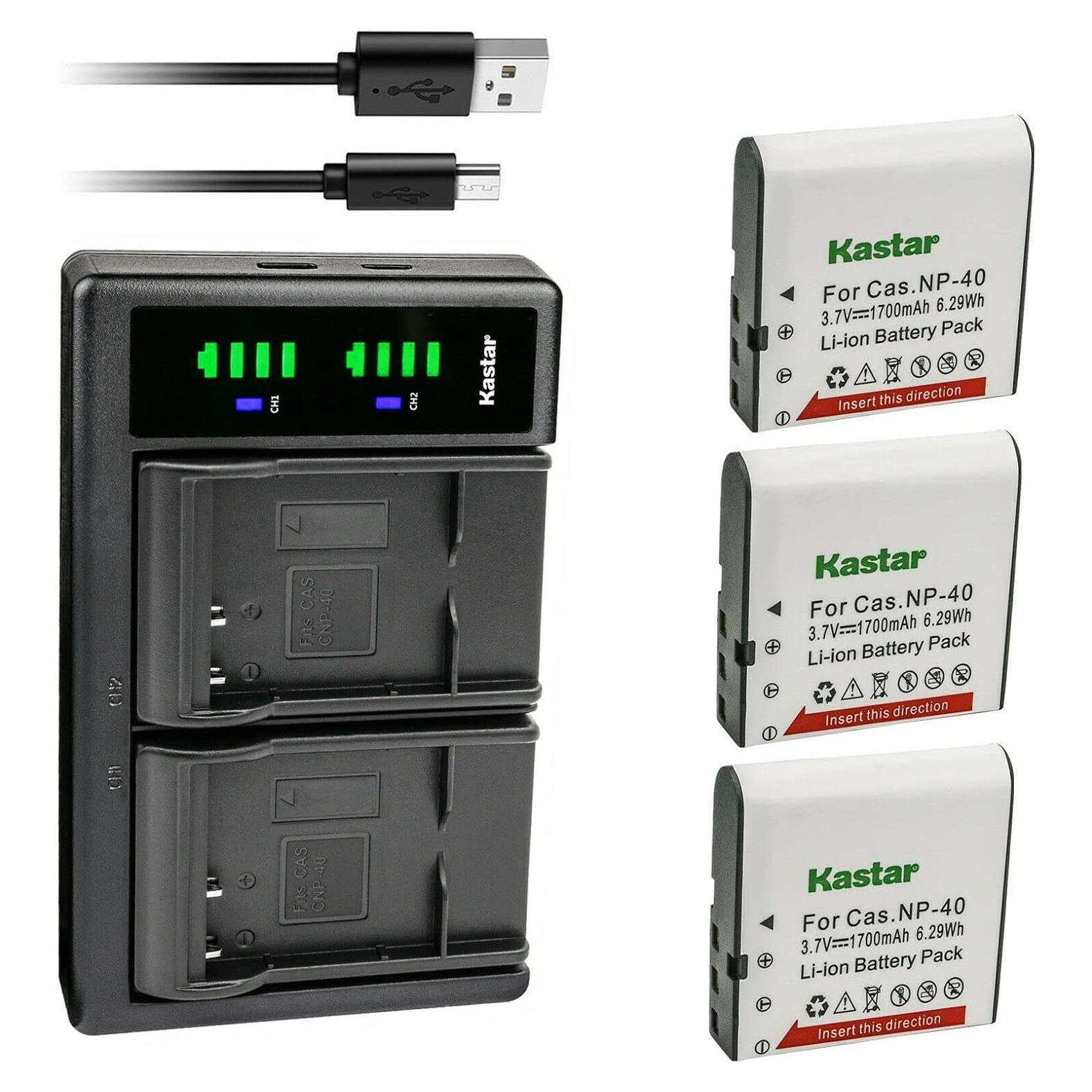 Kastar Cargador USB Dual + 3 Baterías NP-40 para Minolta