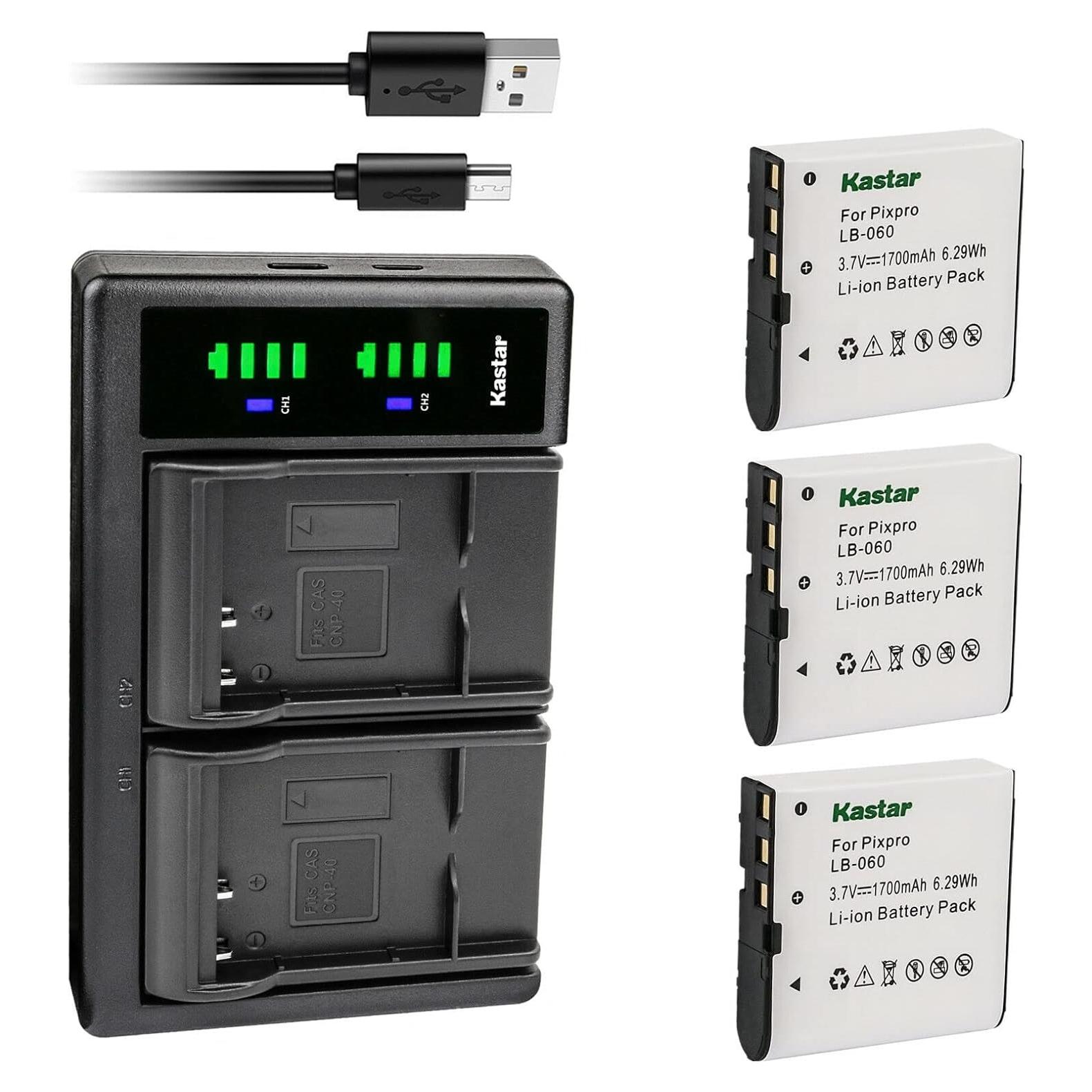 Kastar Cargador USB Dual + 3 Baterías 1700mAh para Kodak