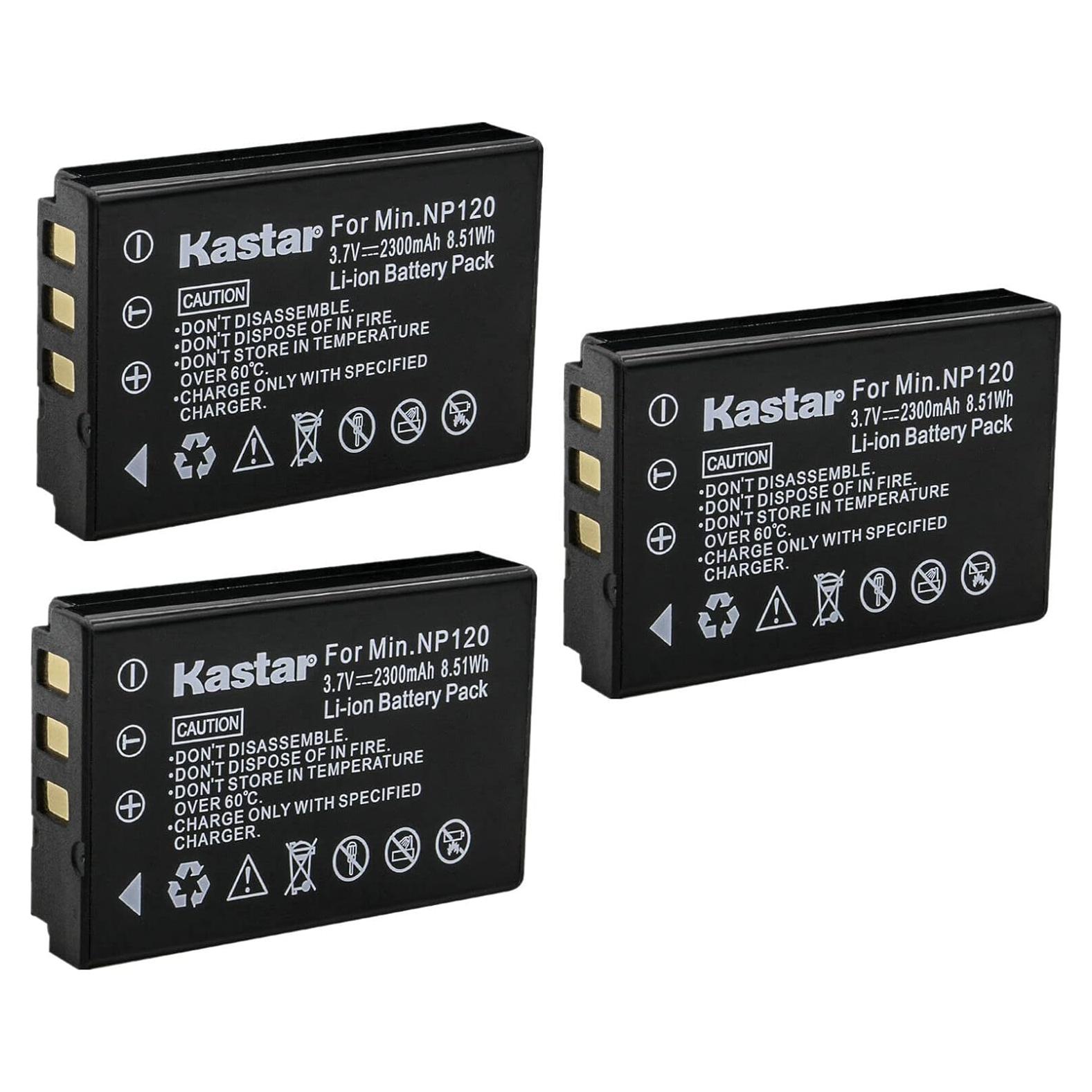 Kastar Paquete de 3 Baterías Recargables NP-120 para Cámara