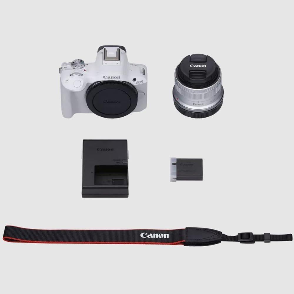 Canon EOS R50 Mirrorless Camera (White) with RF-S 18-45mm F4.5-6.3 is STM Lens 5812C012 Bundle with Deco Gear Photography Bag + Microphone + Tripod + Software & Accessories Kit