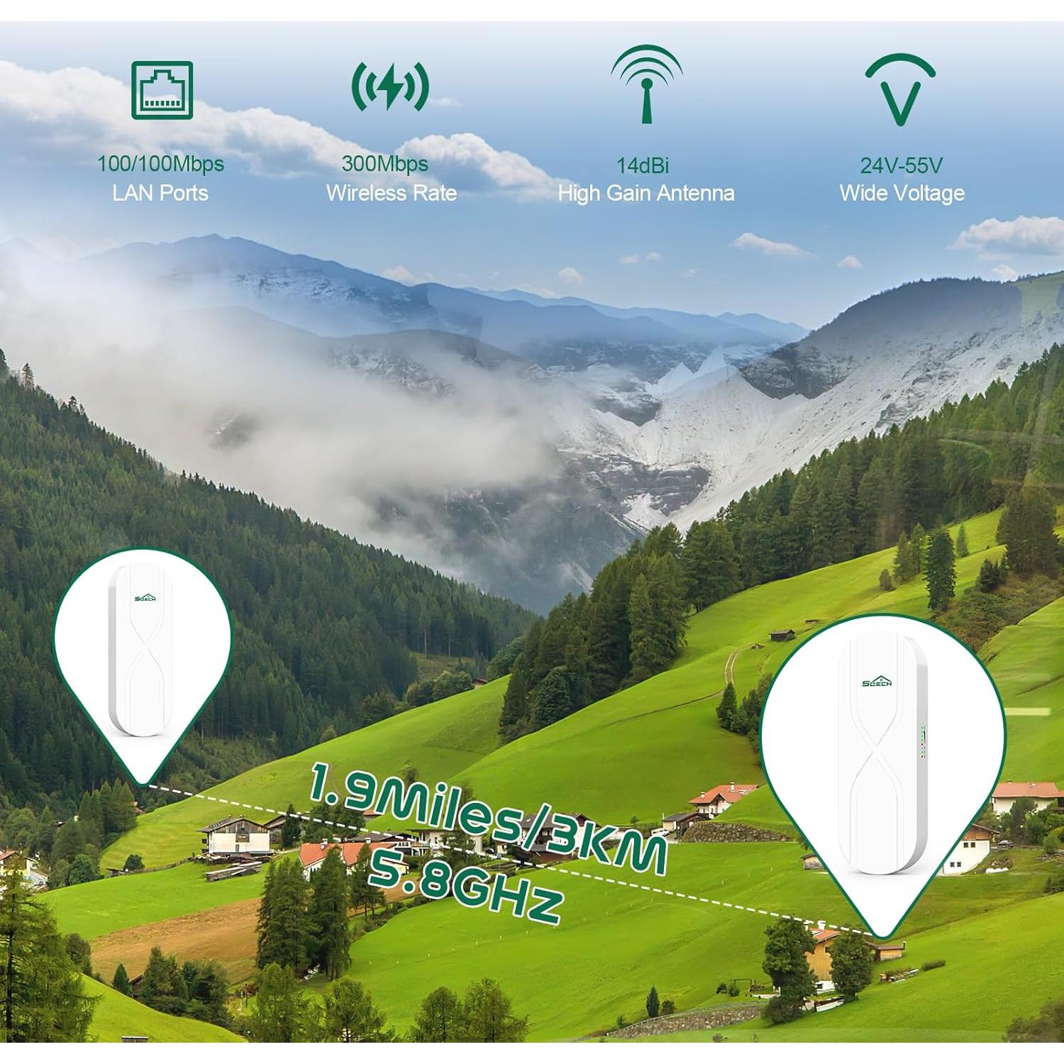 Puente Inalámbrico SQECH WB503X-S 100Mbps 3KM Antena 14dBi