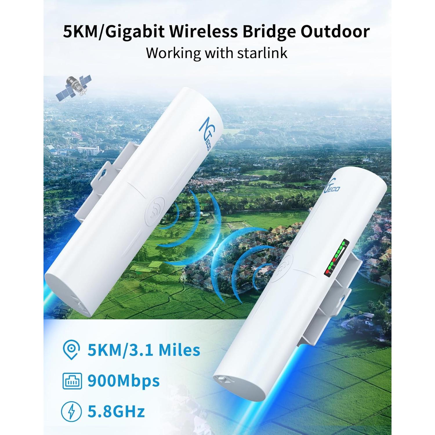 Puente Inalámbrico NGTeco NG-CPE820 5KM 14dBi Exterior