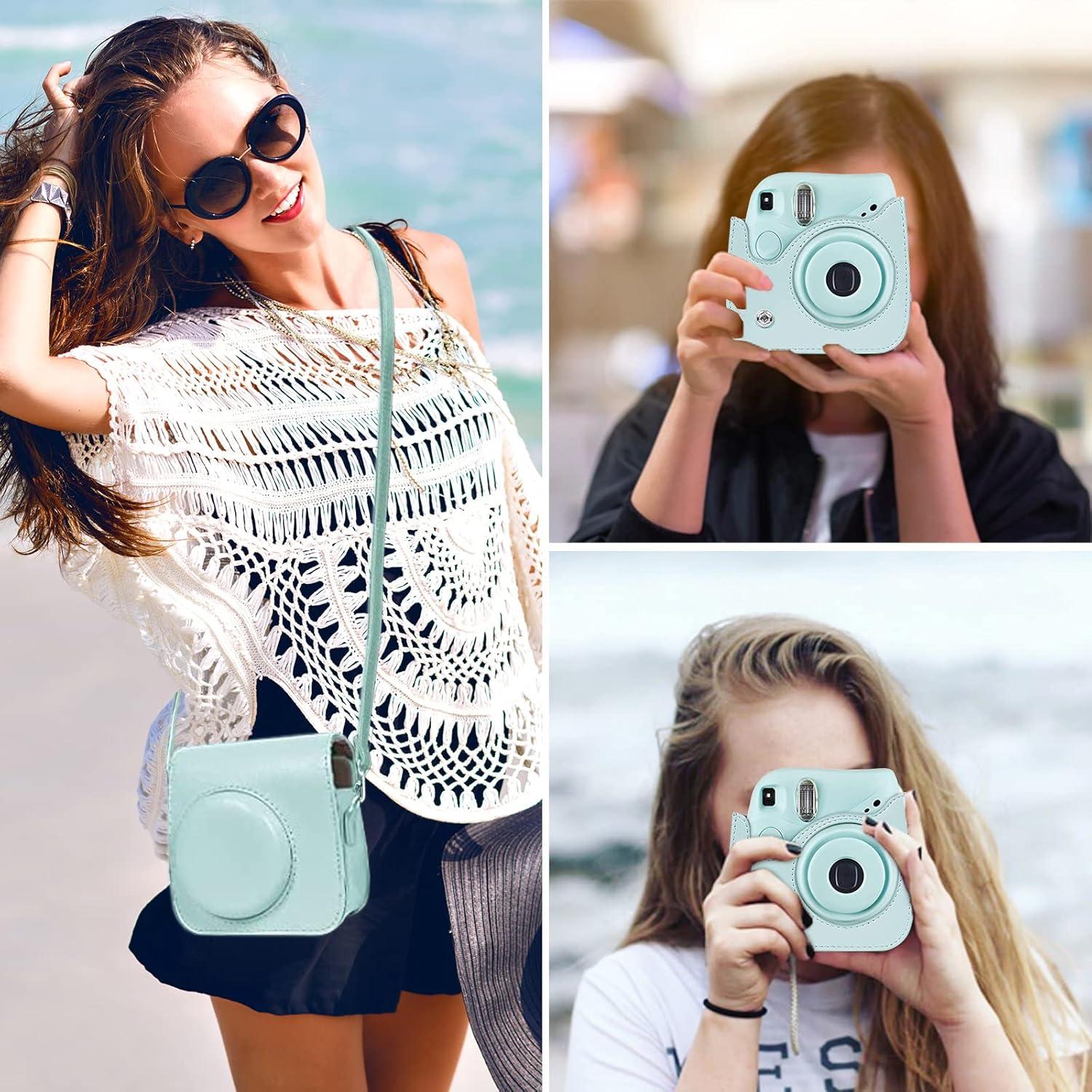 Funda para cámara MOSISO Instax Mini 7+ cuero PU verde menta