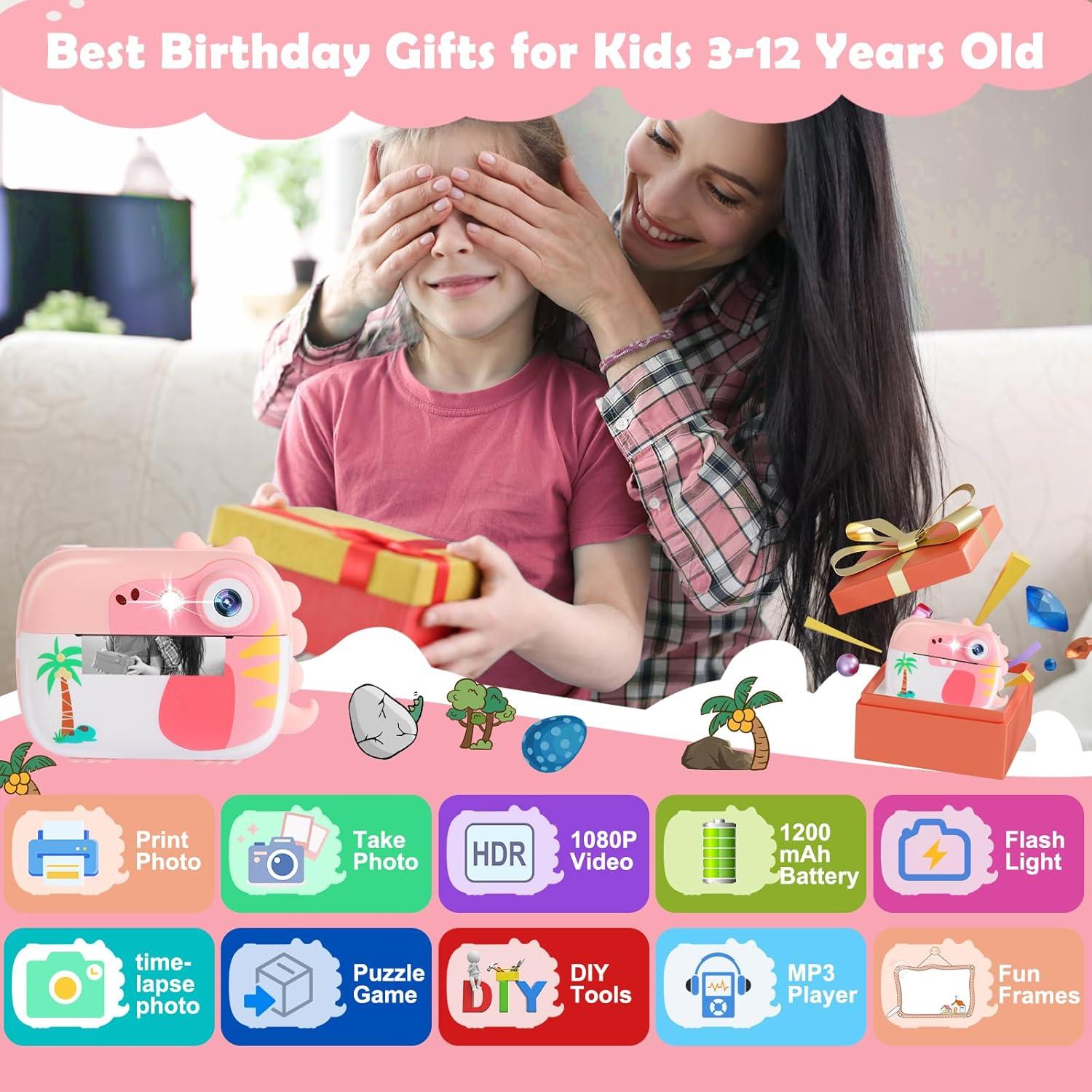 Kids Camera Instant Print,Children Digital Camera Toys with HD Video for Kids Aged 3-12,Christmas Birthday Festival Present for Girls Boys,with 7 Rolls Instant Paper,M3