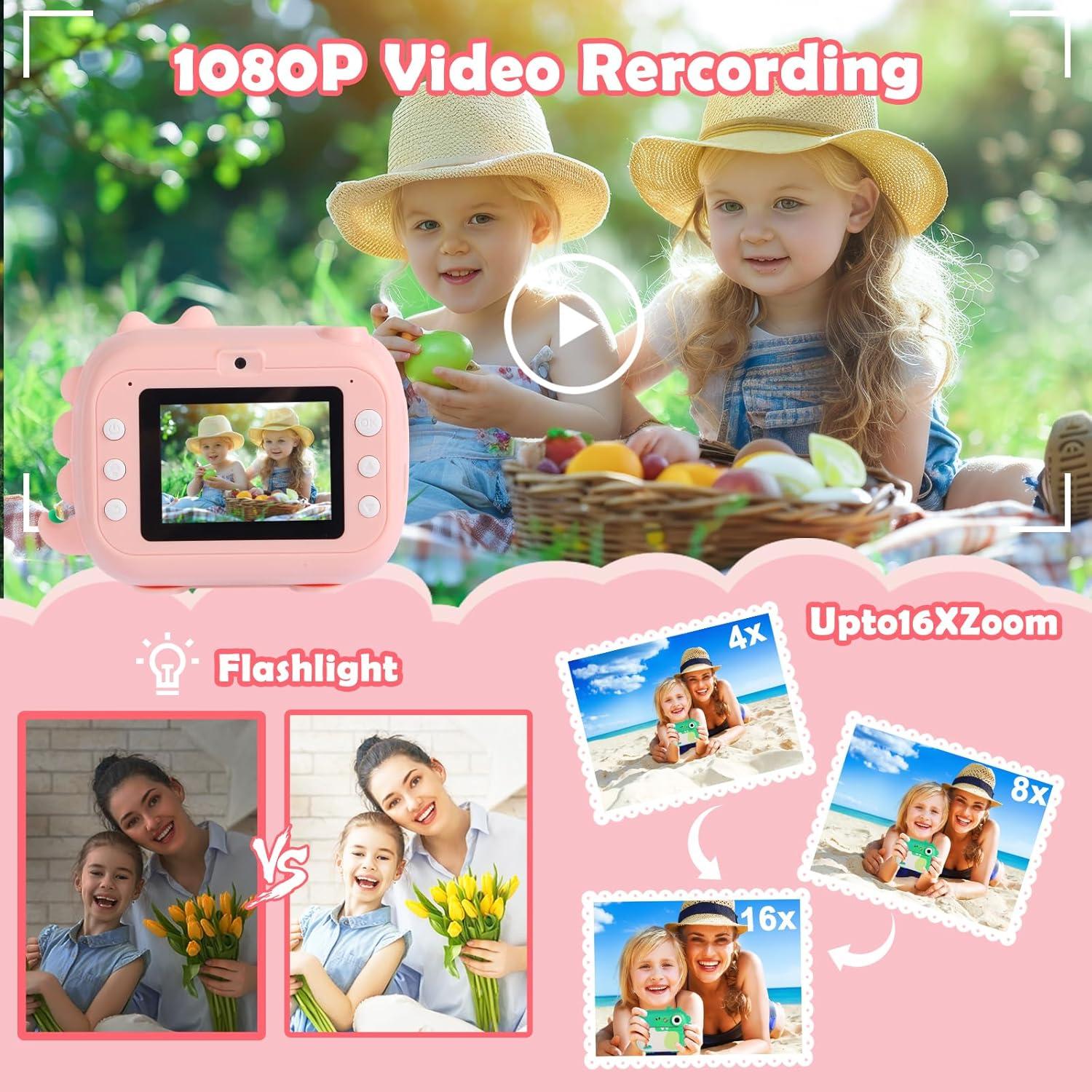 Kids Camera Instant Print,Children Digital Camera Toys with HD Video for Kids Aged 3-12,Christmas Birthday Festival Present for Girls Boys,with 7 Rolls Instant Paper,M3