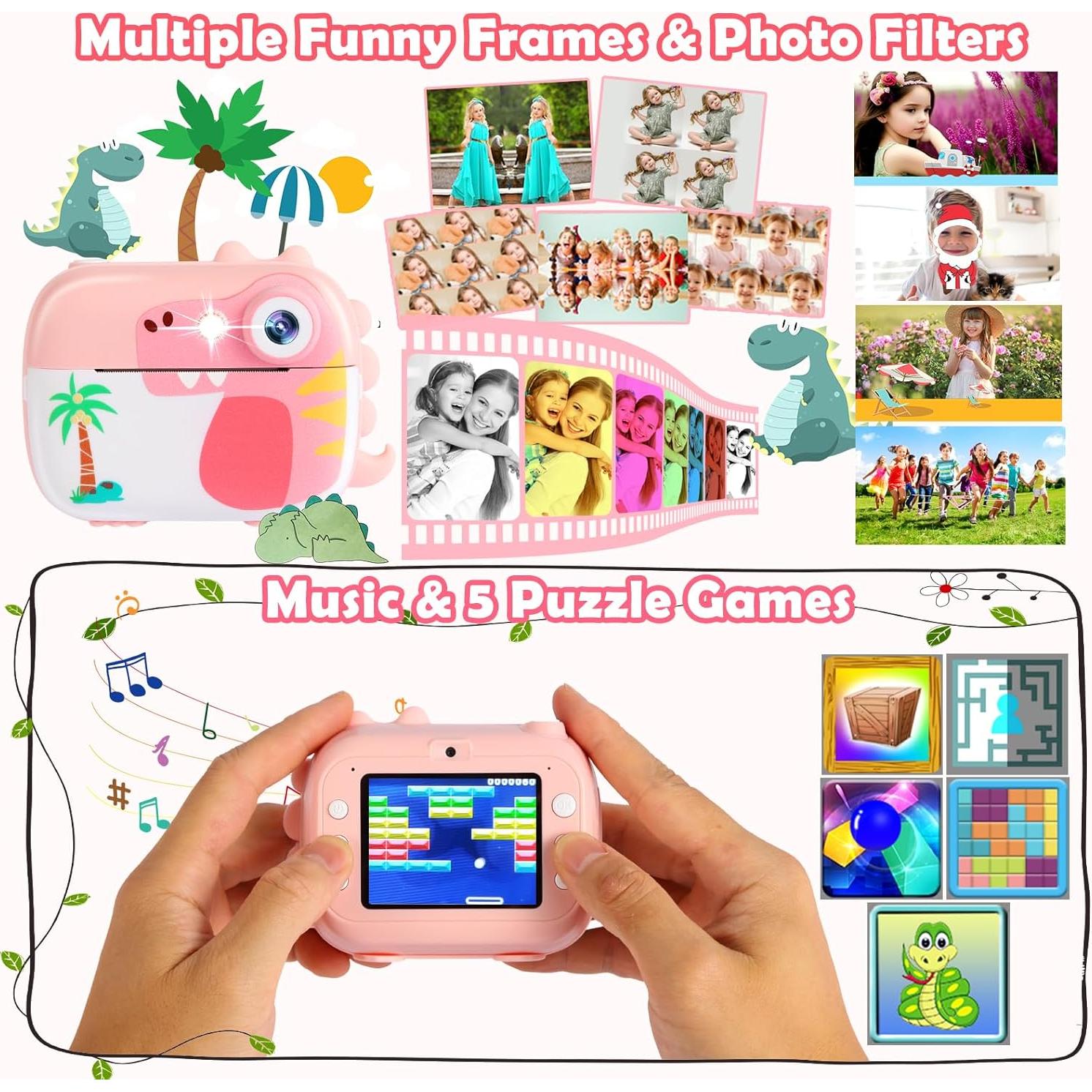 Kids Camera Instant Print,Children Digital Camera Toys with HD Video for Kids Aged 3-12,Christmas Birthday Festival Present for Girls Boys,with 7 Rolls Instant Paper,M3