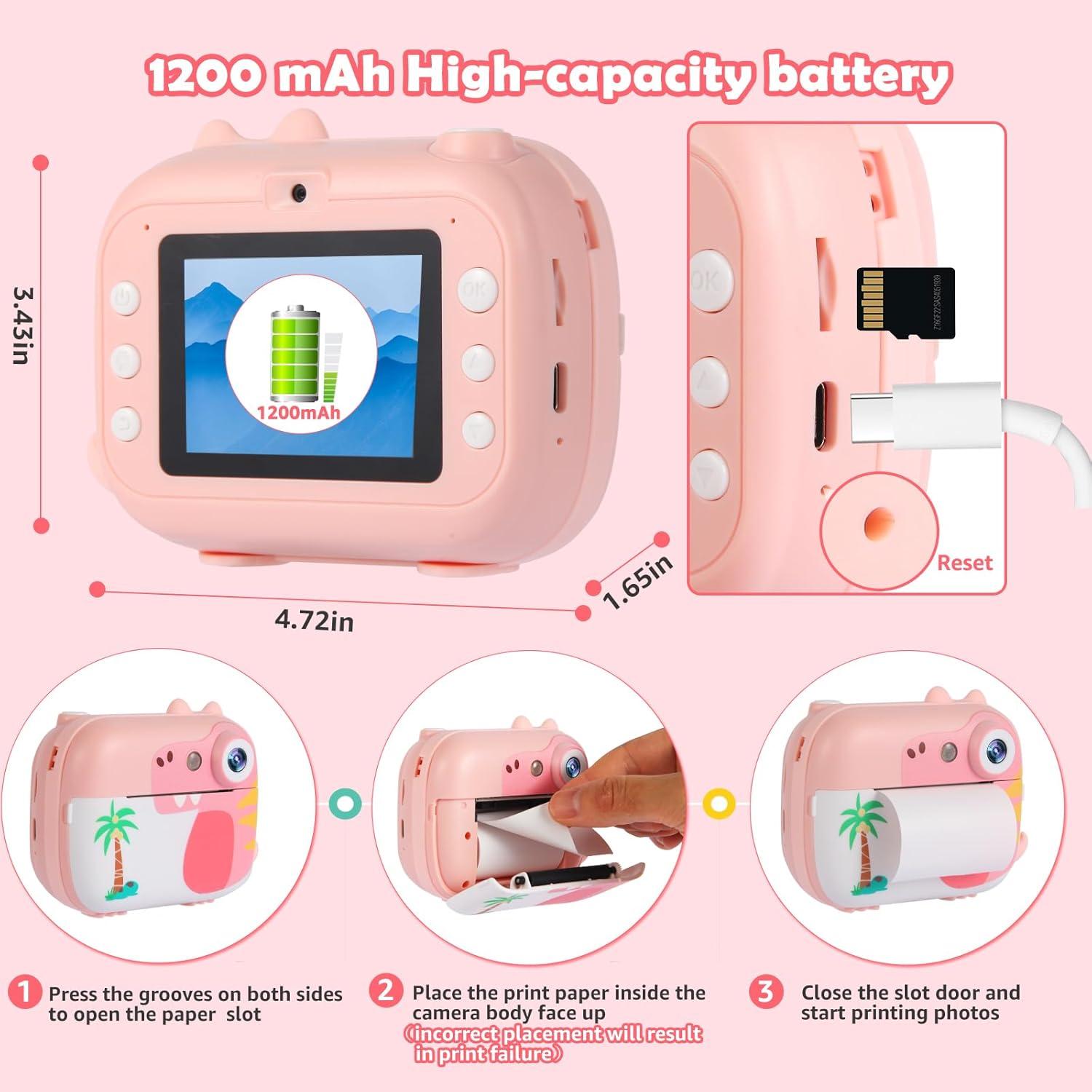 Kids Camera Instant Print,Children Digital Camera Toys with HD Video for Kids Aged 3-12,Christmas Birthday Festival Present for Girls Boys,with 7 Rolls Instant Paper,M3