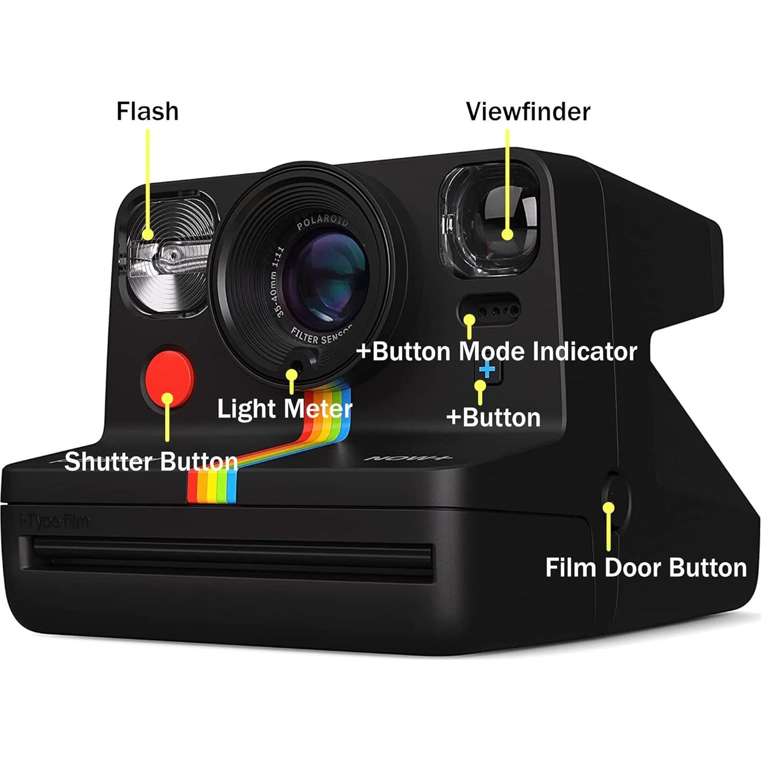 Polaroid Now+ Gen 2 Instant Camera, Black, Bluetooth Now Plus Film Camera with 5 Piece Lens Filter Kit & Pouch, 8 Color Film, Works with Polaroid i-Type and 600 Film, and Lens Cleaning Cloth