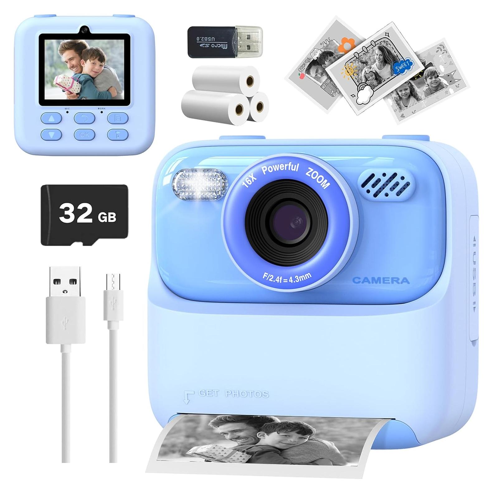 Mgaolo Kids Camera Instant Print Photo,Children Digital Camera Toys Gift with HD Video for Girls Boys 3-12 Age,Chritmas Birthday Festival Present for 3 4 5 6 7 8 9 Year Old Child (Blue)