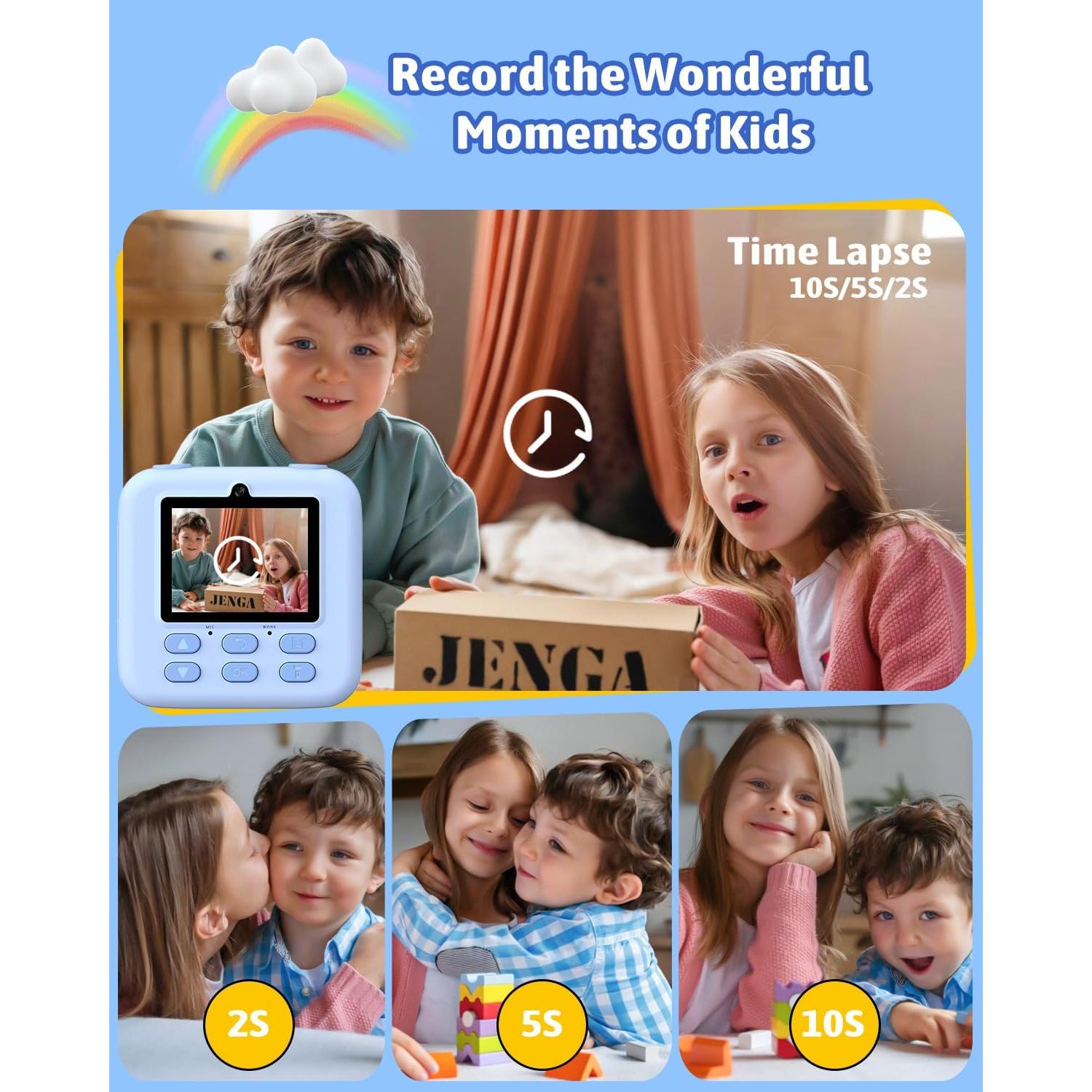 Mgaolo Kids Camera Instant Print Photo,Children Digital Camera Toys Gift with HD Video for Girls Boys 3-12 Age,Chritmas Birthday Festival Present for 3 4 5 6 7 8 9 Year Old Child (Blue)