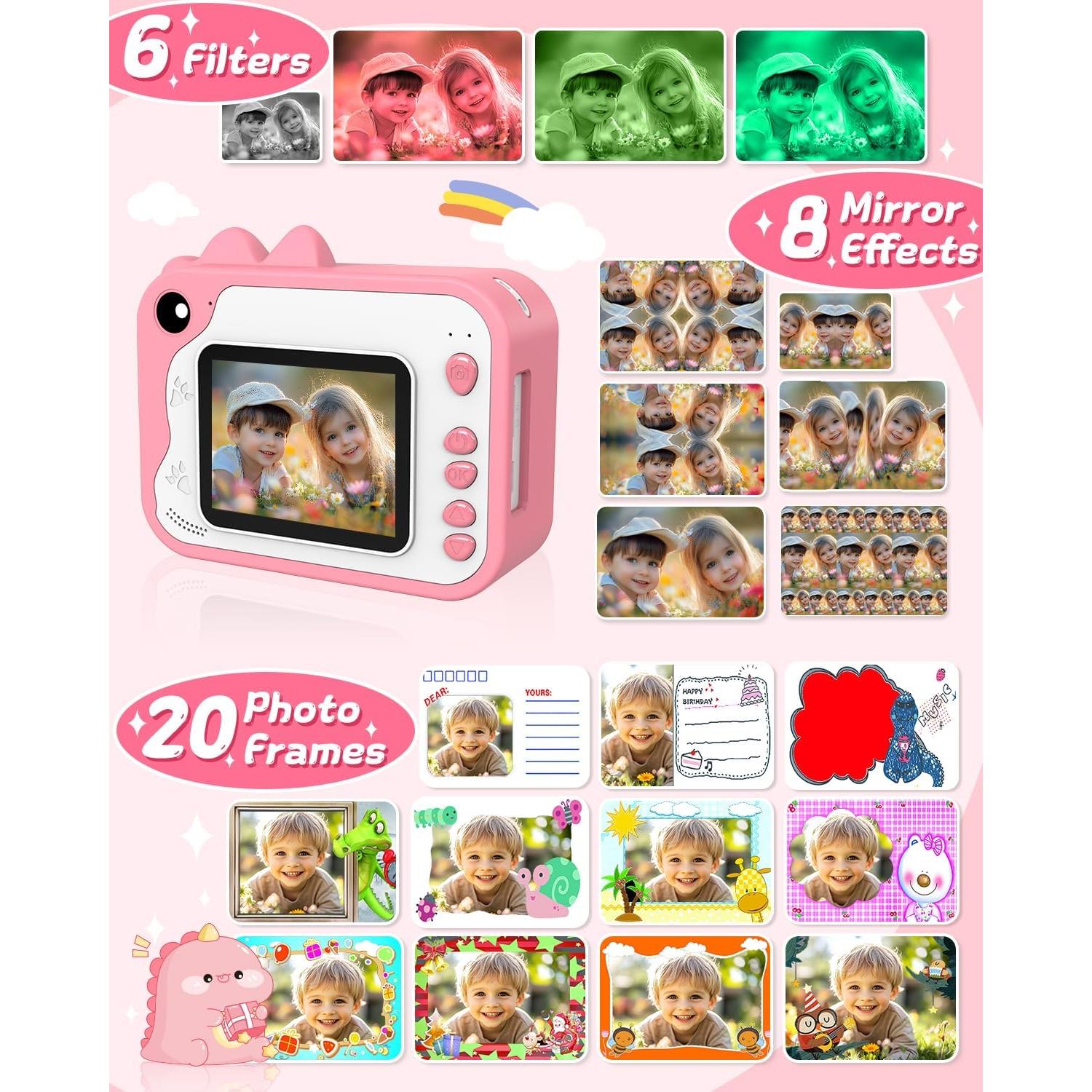 Cámara Instantánea Usteetic para Niños Rosa 20MP Video 1080P