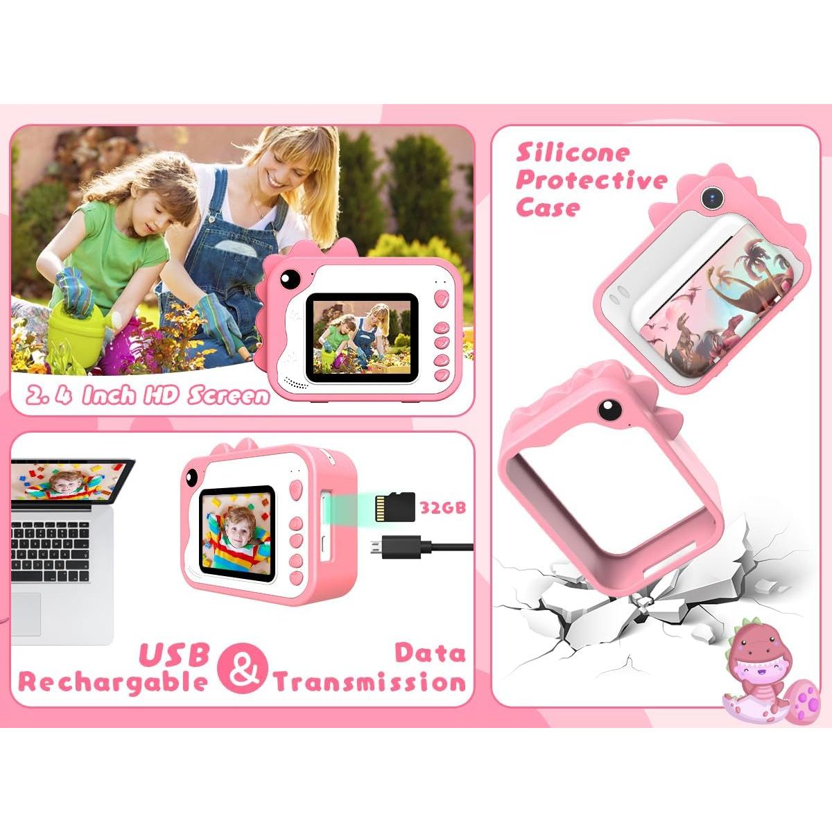 Cámara Instantánea Usteetic para Niños Rosa 20MP Video 1080P