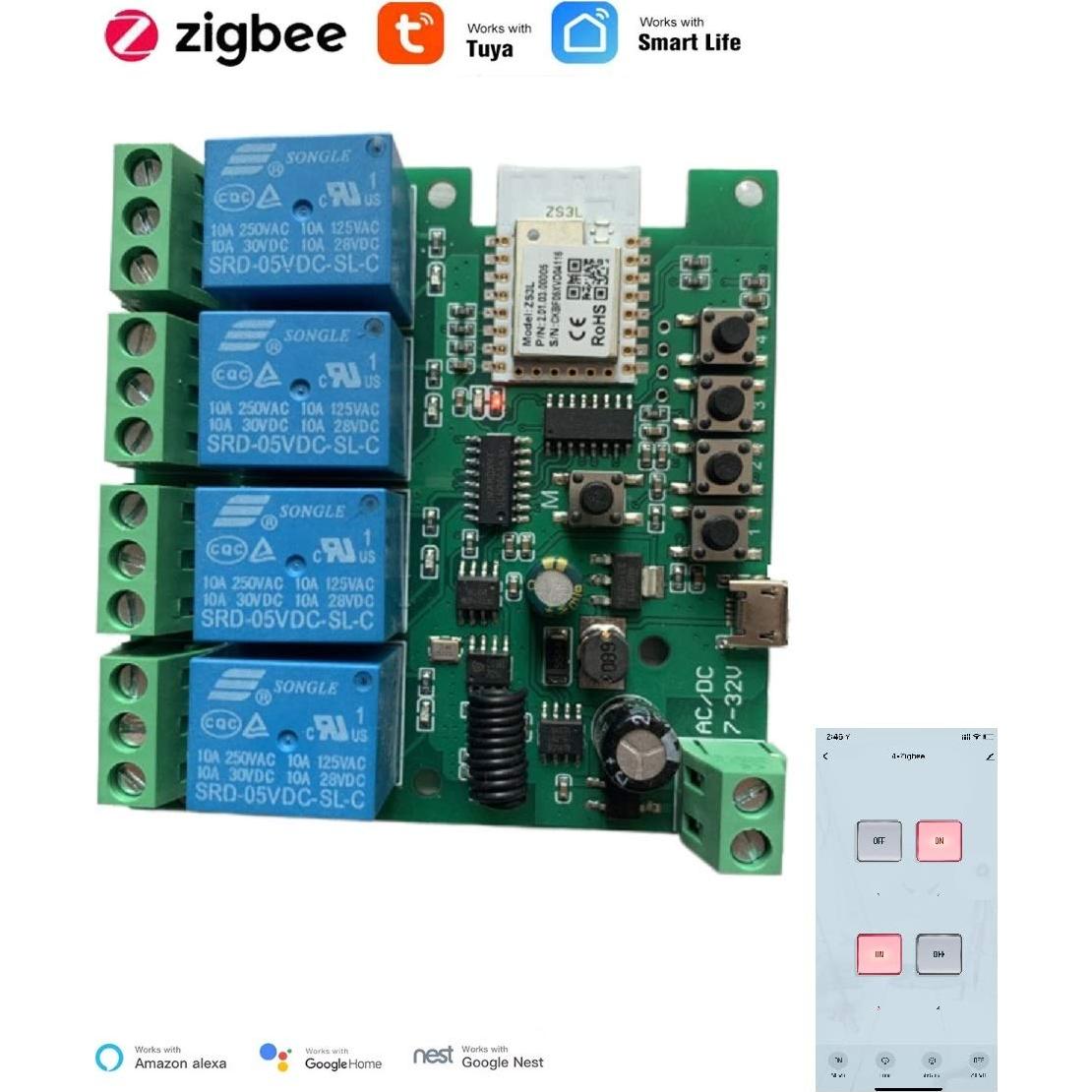 Interruptor Relé ZigBee 4 Canales 12V Control Remoto