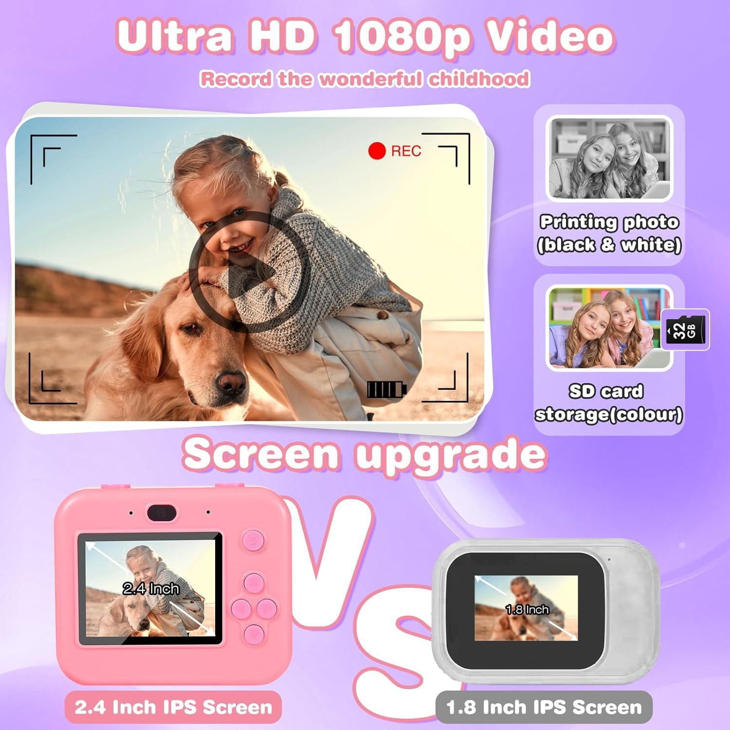 Cámara Instantánea Digital VZZNN T80631 Rosa 1080P para Niños