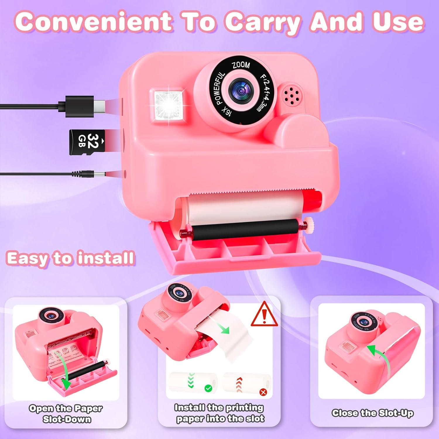 Cámara Instantánea Digital VZZNN T80631 Rosa 1080P para Niños