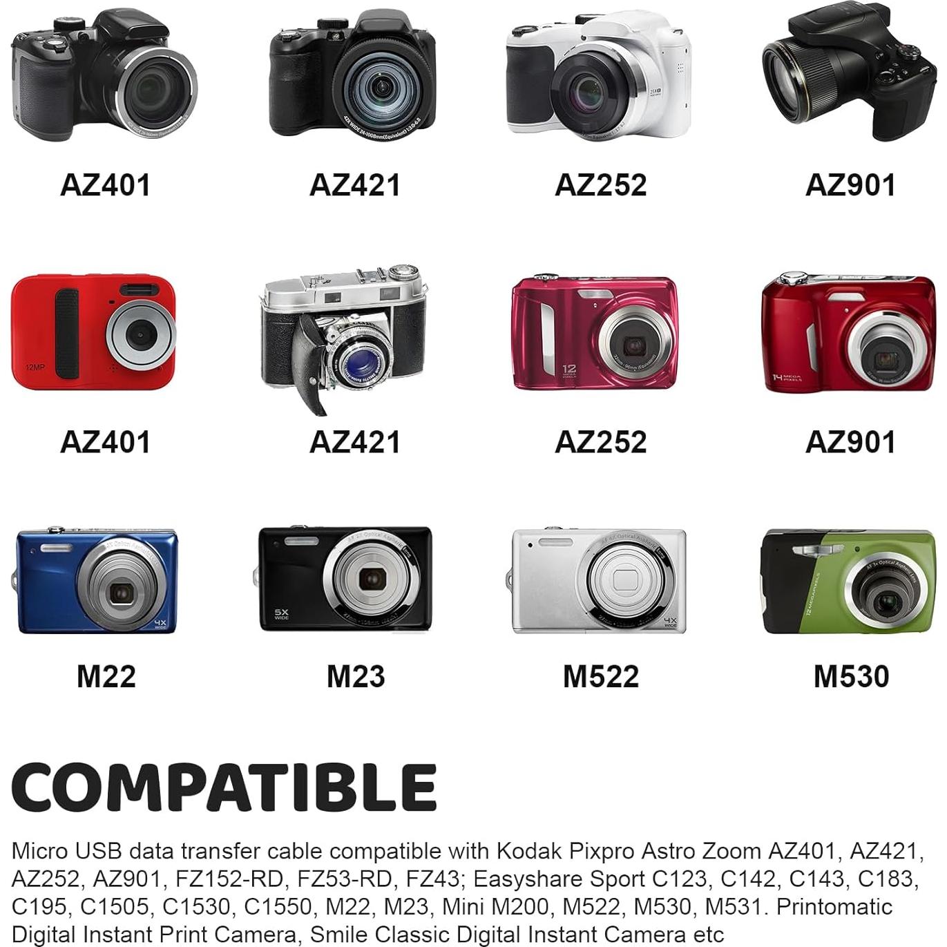 Cable de Carga Micro USB Kodak Pixpro 1.5m para Cámaras