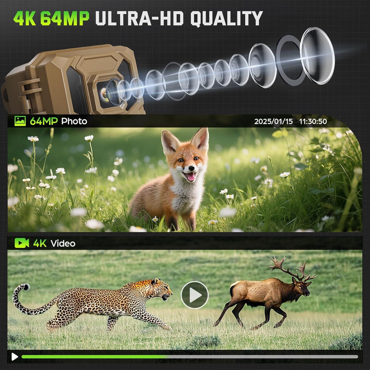 Cámara de sendero VIDVIS 4K 64MP con visión nocturna IP66