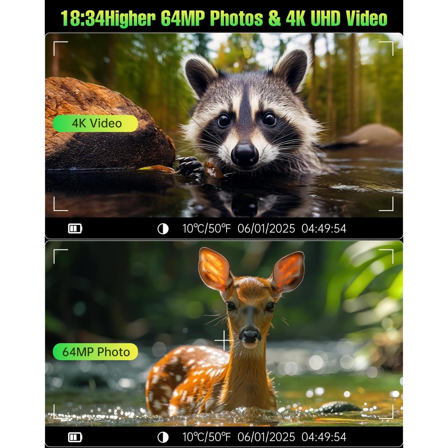 Cámara de Caza Solar FKPCAM 64MP con Batería 5000mAh IP67