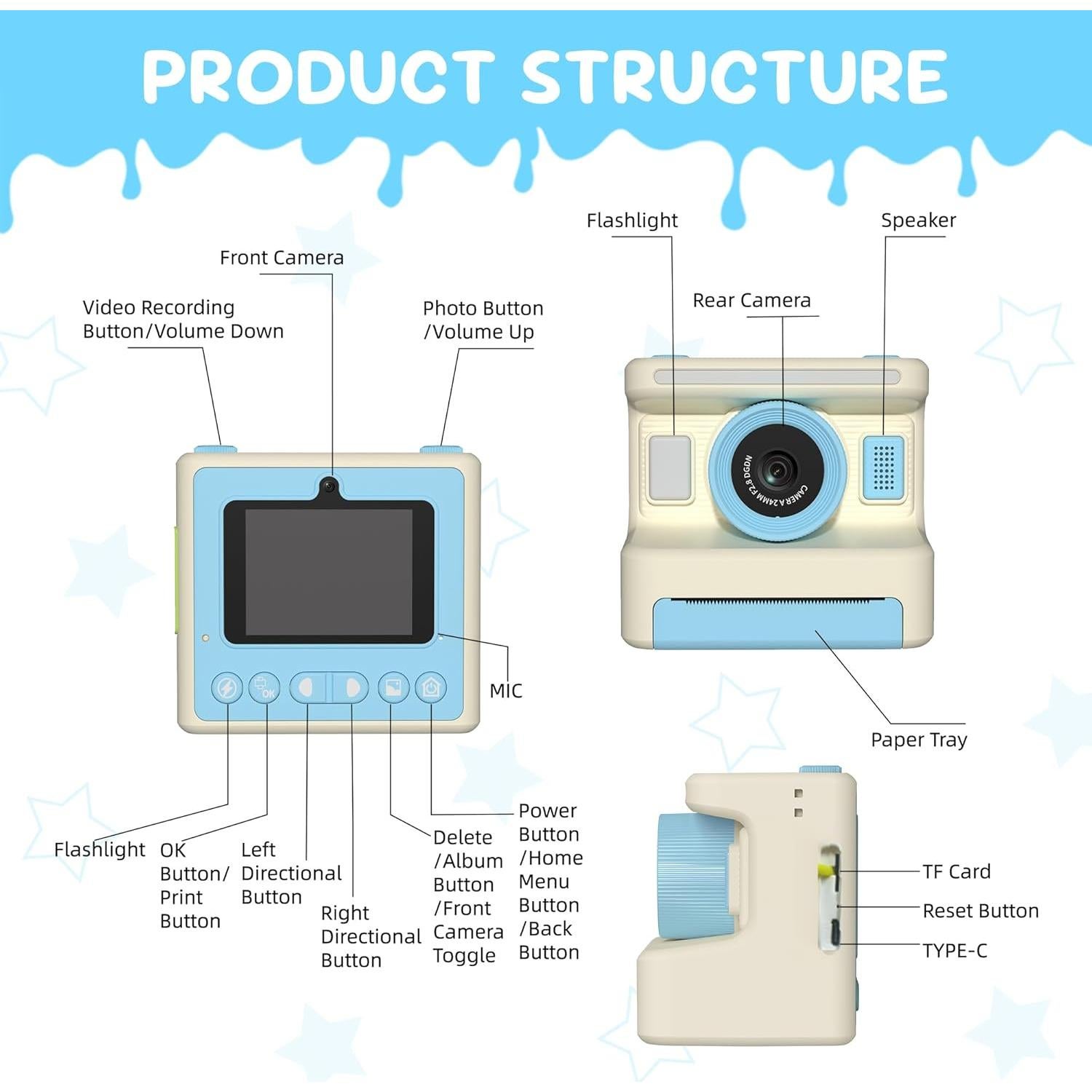 Cámara Instantánea para Niños SINDEER M16 48MP Azul