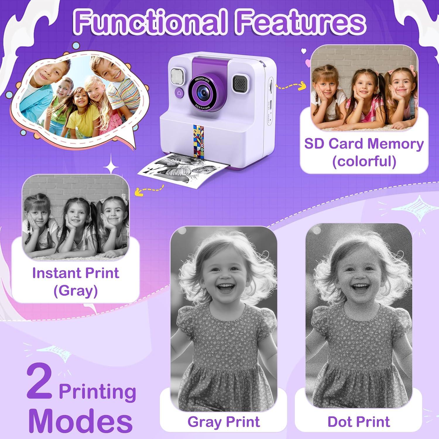 Cámara Instantánea para Niños GTG A30 Púrpura con 3 Rollos