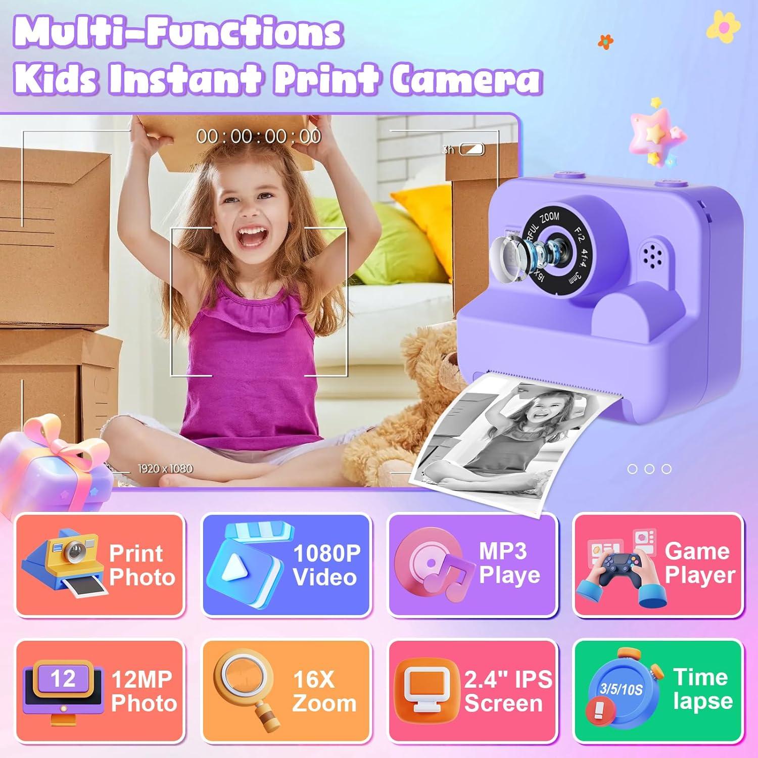 Cámara Instantánea Digital GKTZ para Niños 12MP 1080P Púrpura
