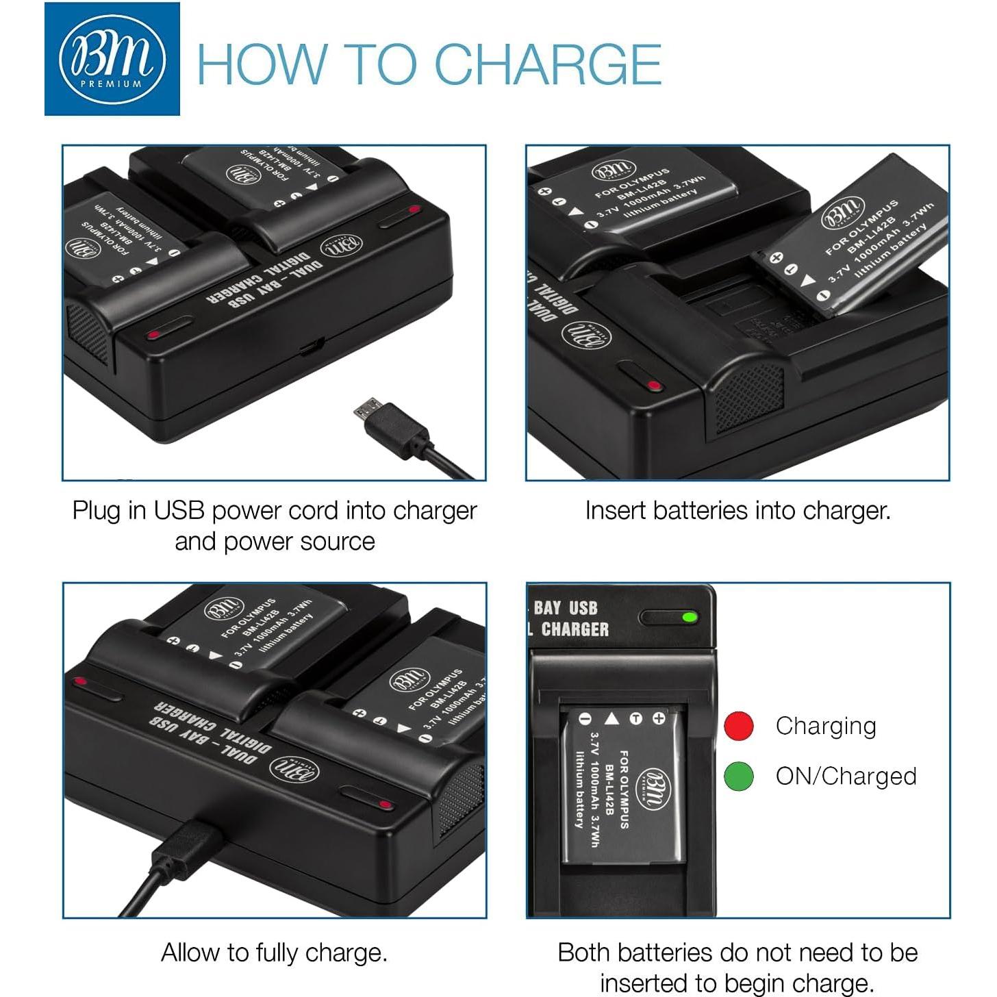 BM Premium Paquete 2 Baterías LB-012 y Cargador para Kodak