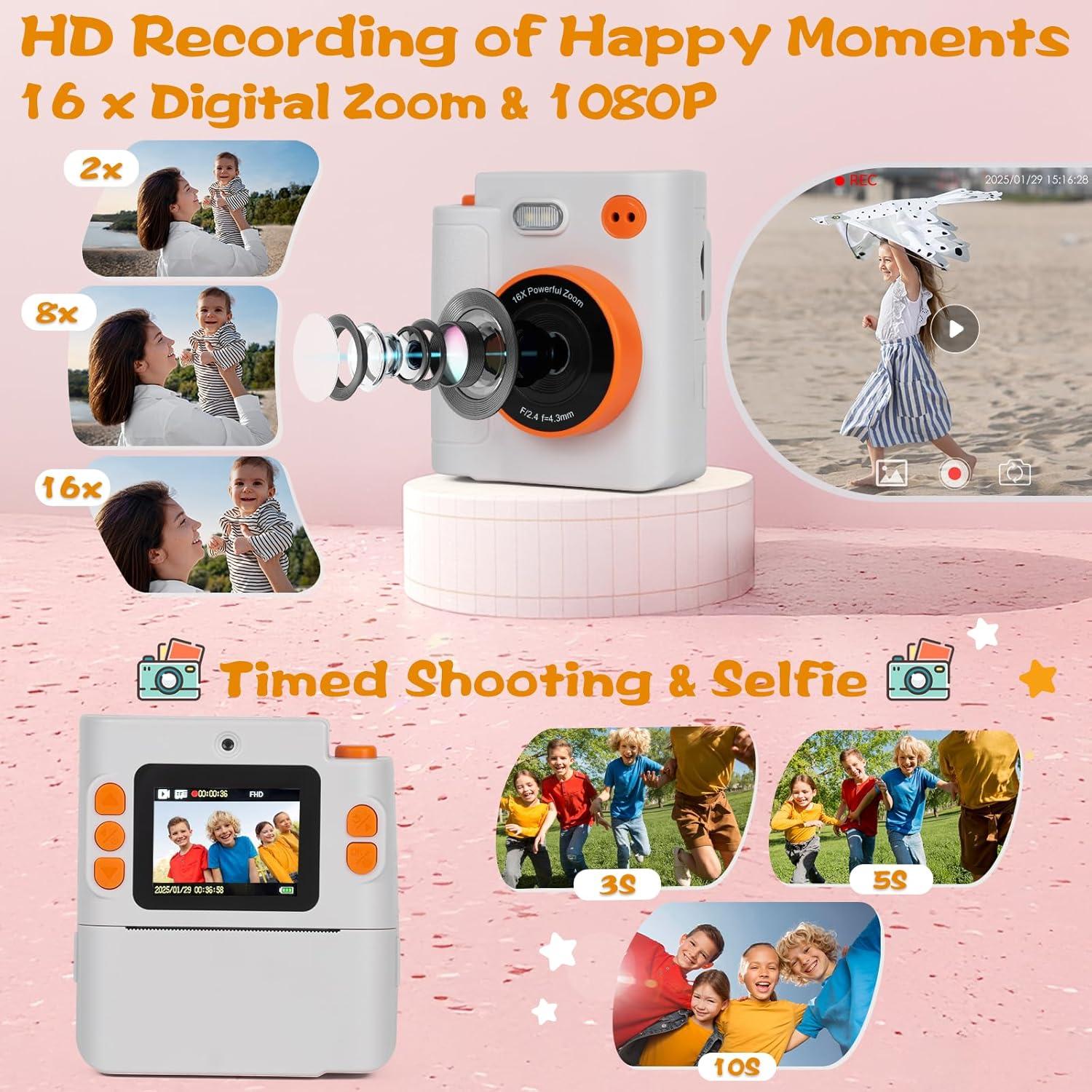 Cámara Instantánea Digital Cudinham 1080P para Niños - Blanco