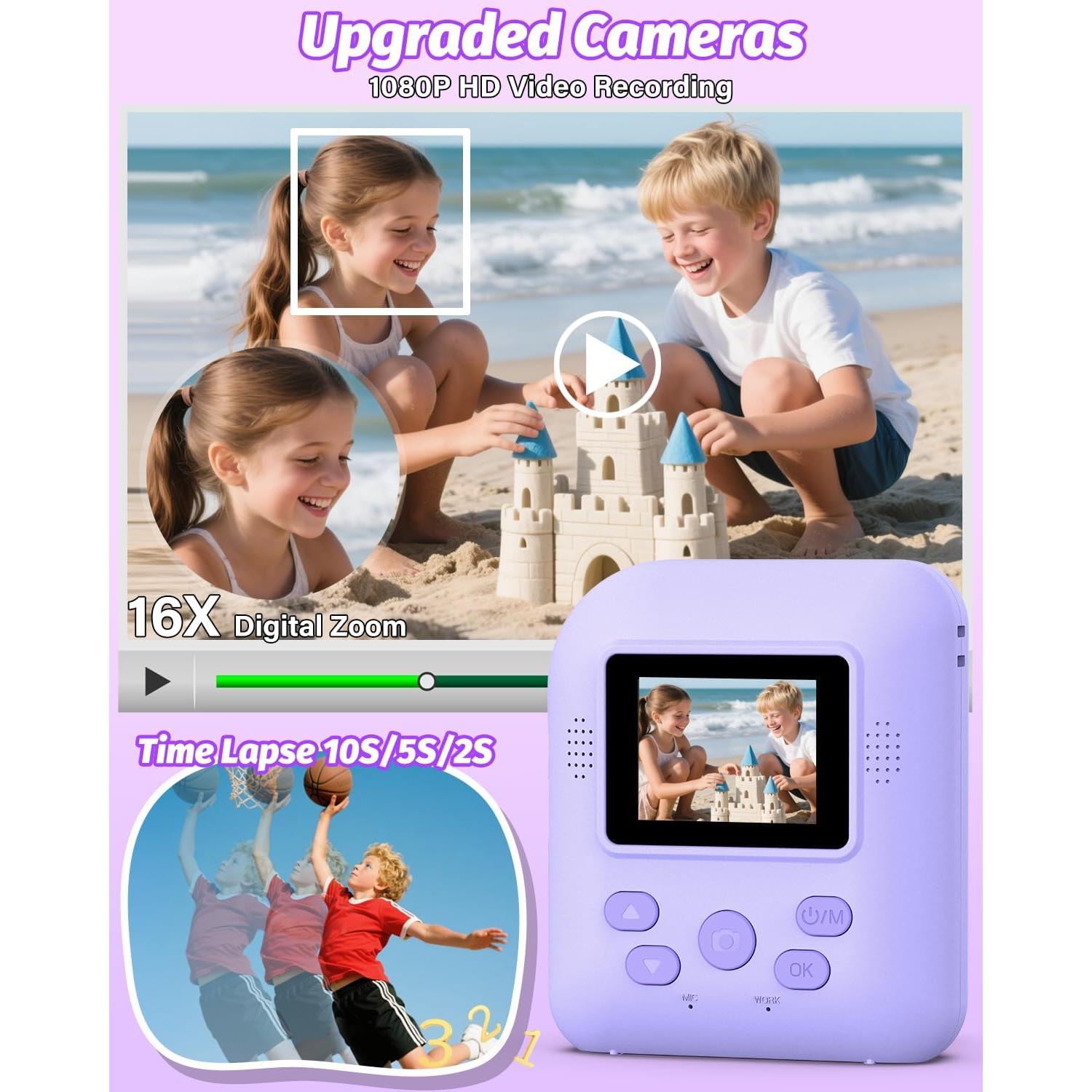 Cámara Instantánea para Niños Teslahero Púrpura 48MP HD