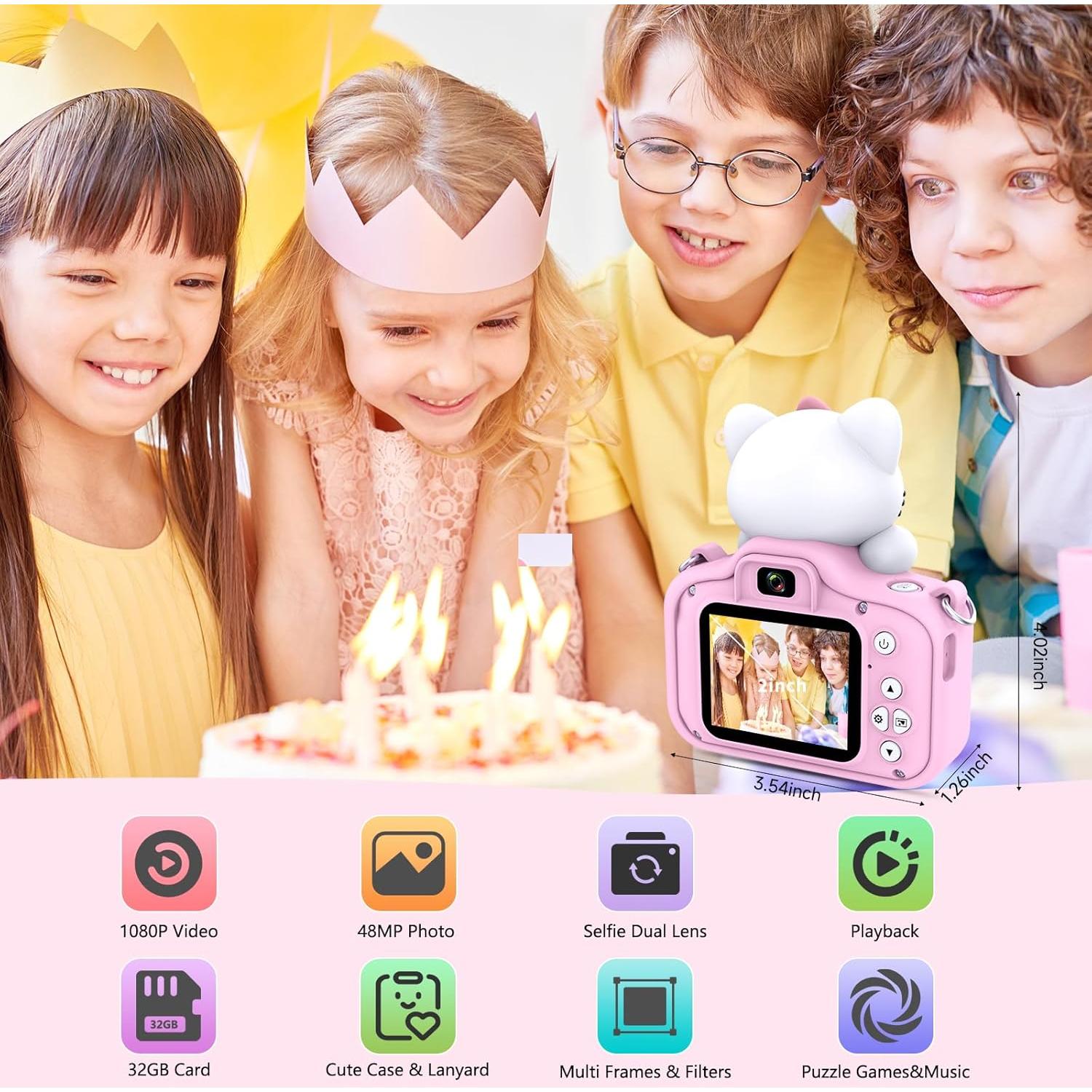 Cámara Digital para Niñas Kipvgin x1 1080P Rosa con 16GB