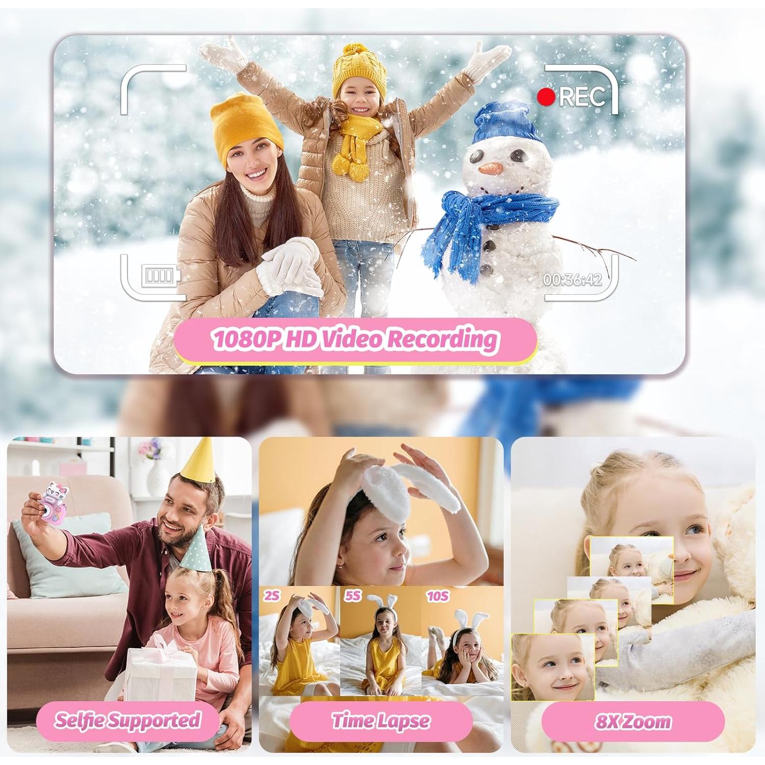 Cámara Digital para Niñas Kipvgin x1 1080P Rosa con 16GB