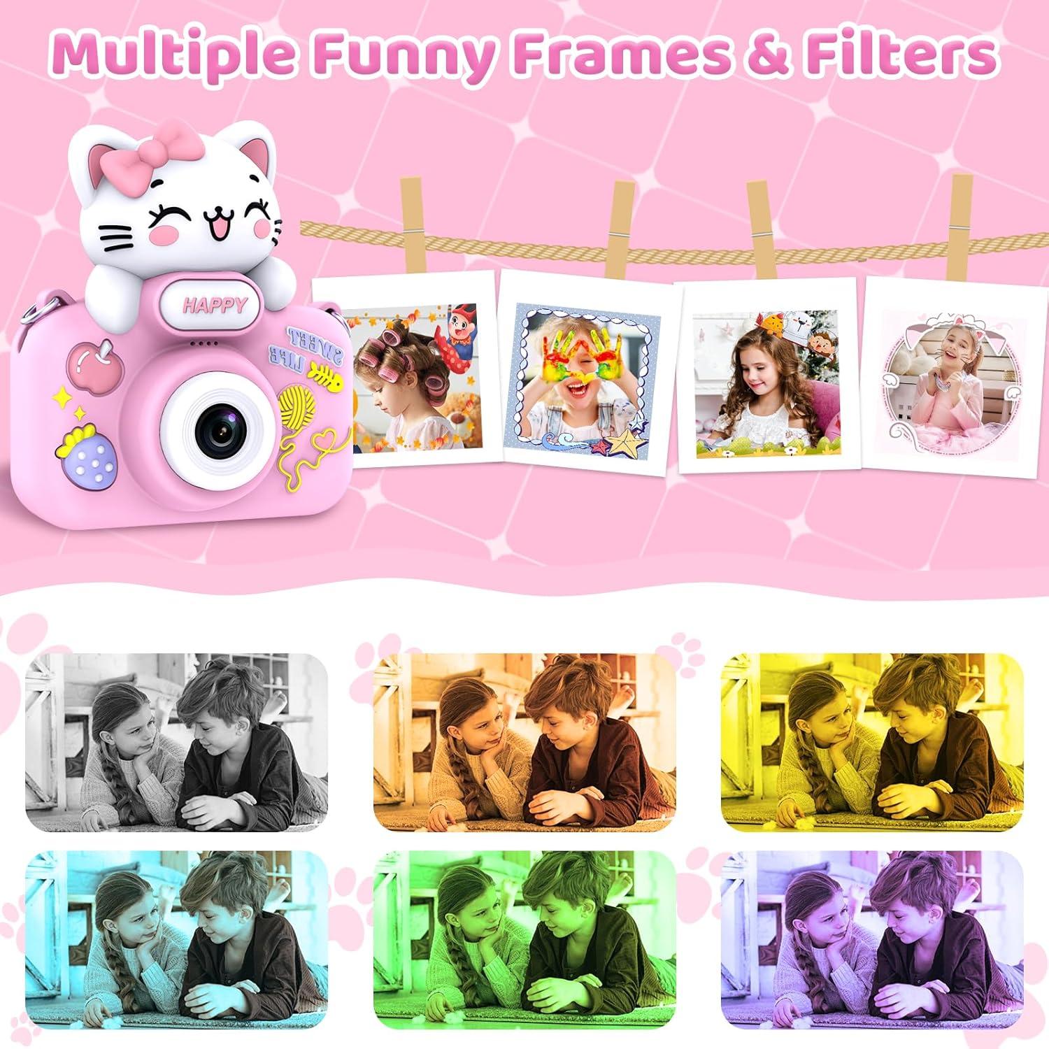 Cámara Digital para Niñas Kipvgin x1 1080P Rosa con 16GB