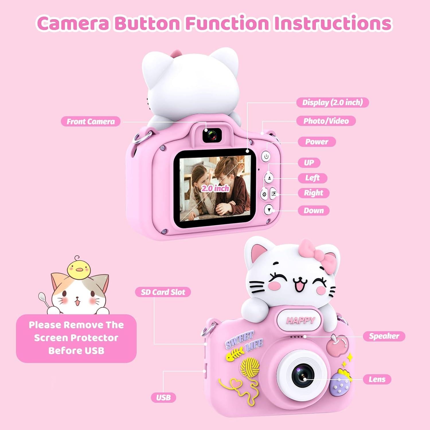 Cámara Digital para Niñas Kipvgin x1 1080P Rosa con 16GB