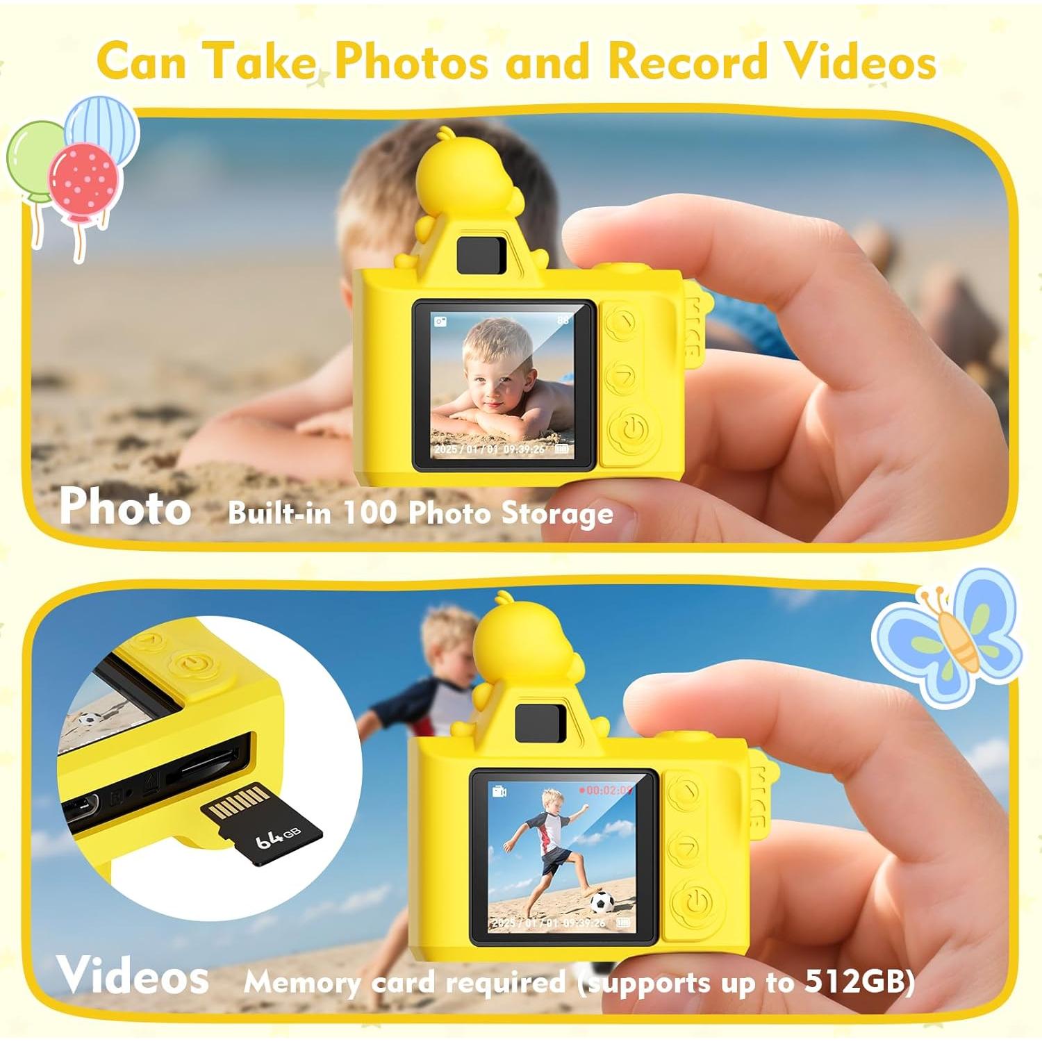 Mini Keychain Camera,Maxmango 1080P HD Video-1.3'' & 64G Screen Tiny Retro Vintage Digital Camera with Cartoon Protective Case,Christmas Birthday Toy Gifts for 3 4 5 6 7 8 9 10 Year Old Girl Boy Kids