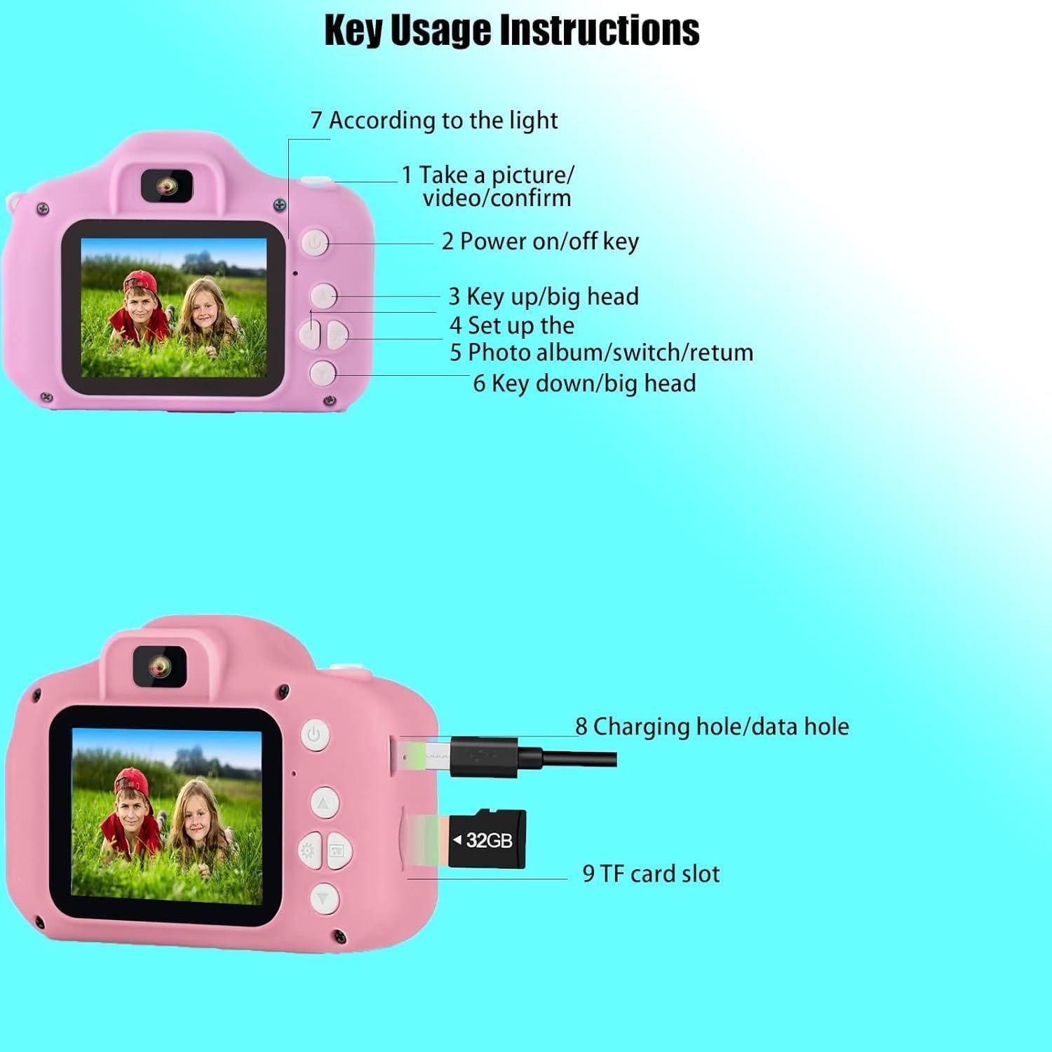 Cámara Digital Infantil ZAOFEPU x200-prink 8MP Rosa 32GB