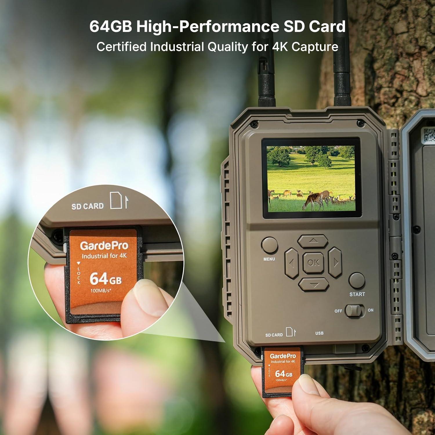 Cámara de sendero GardePro E8 2.0 Pro WiFi 4K con SD 64GB