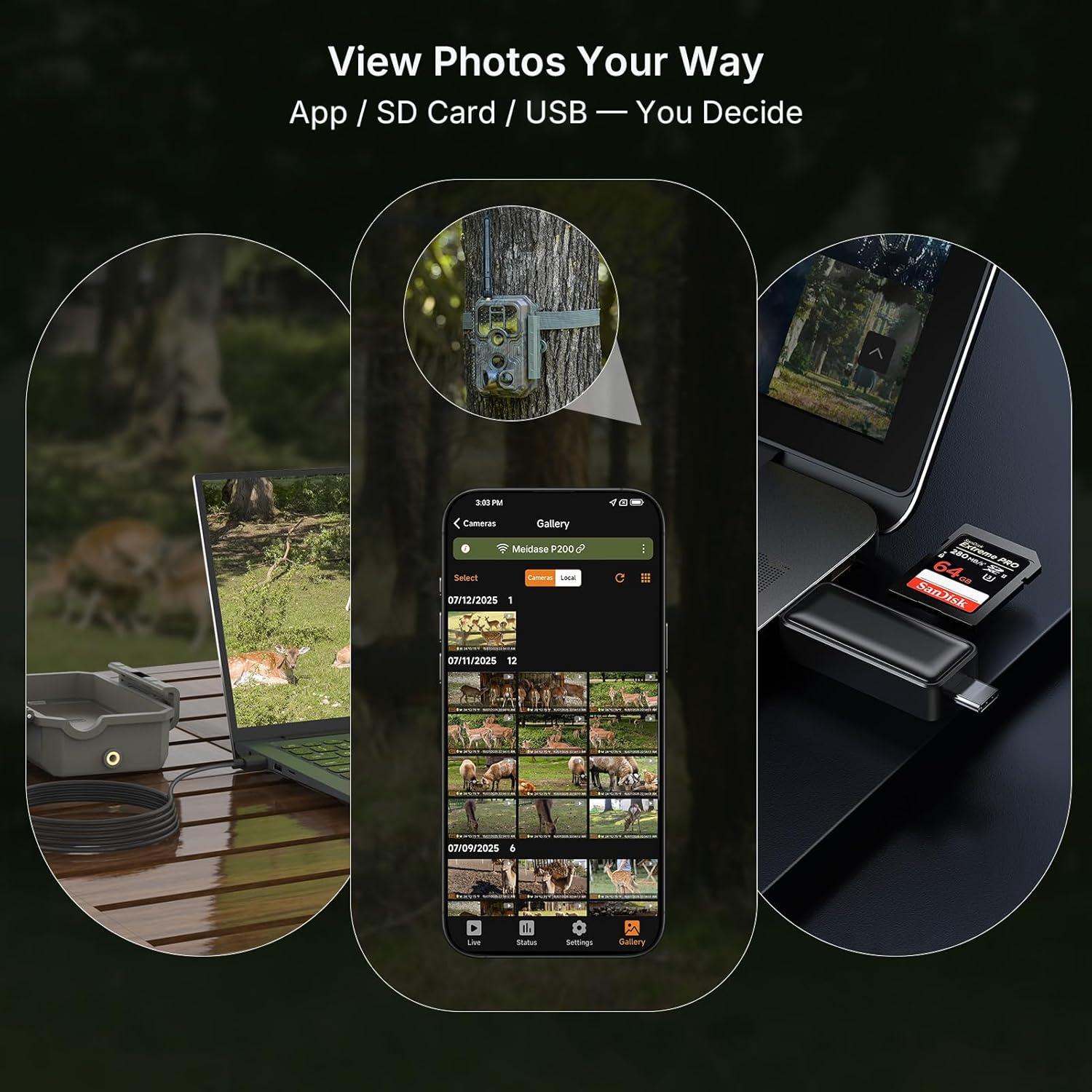 Cámara de Sendero Meidase P200, 64MP, Video 1296p, WiFi/Bluetooth