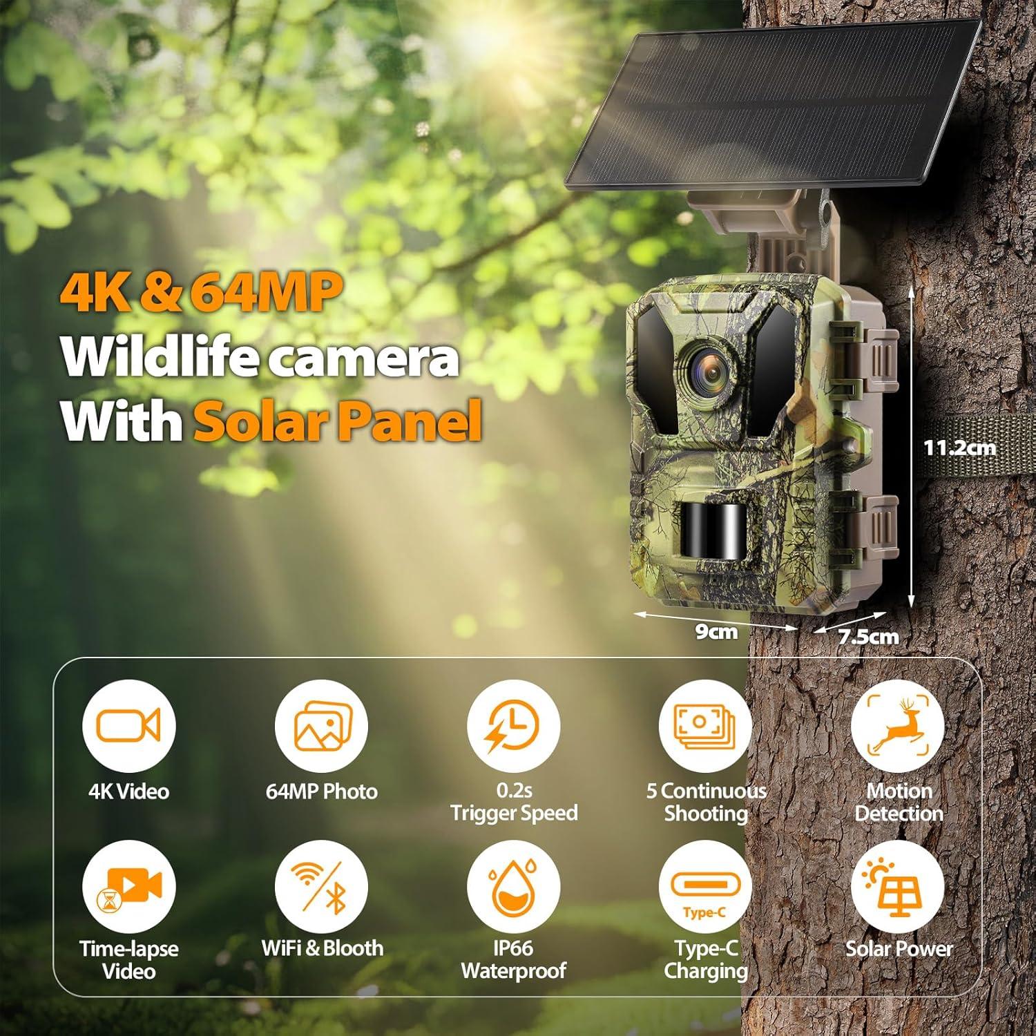 Cámara de Sendero Solar WiFi Briggren 4K 64MP Impermeable