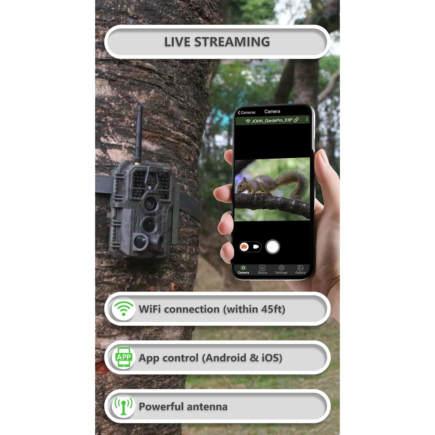 Cámara de sendero GardePro E8P WiFi 48MP visión nocturna 30m