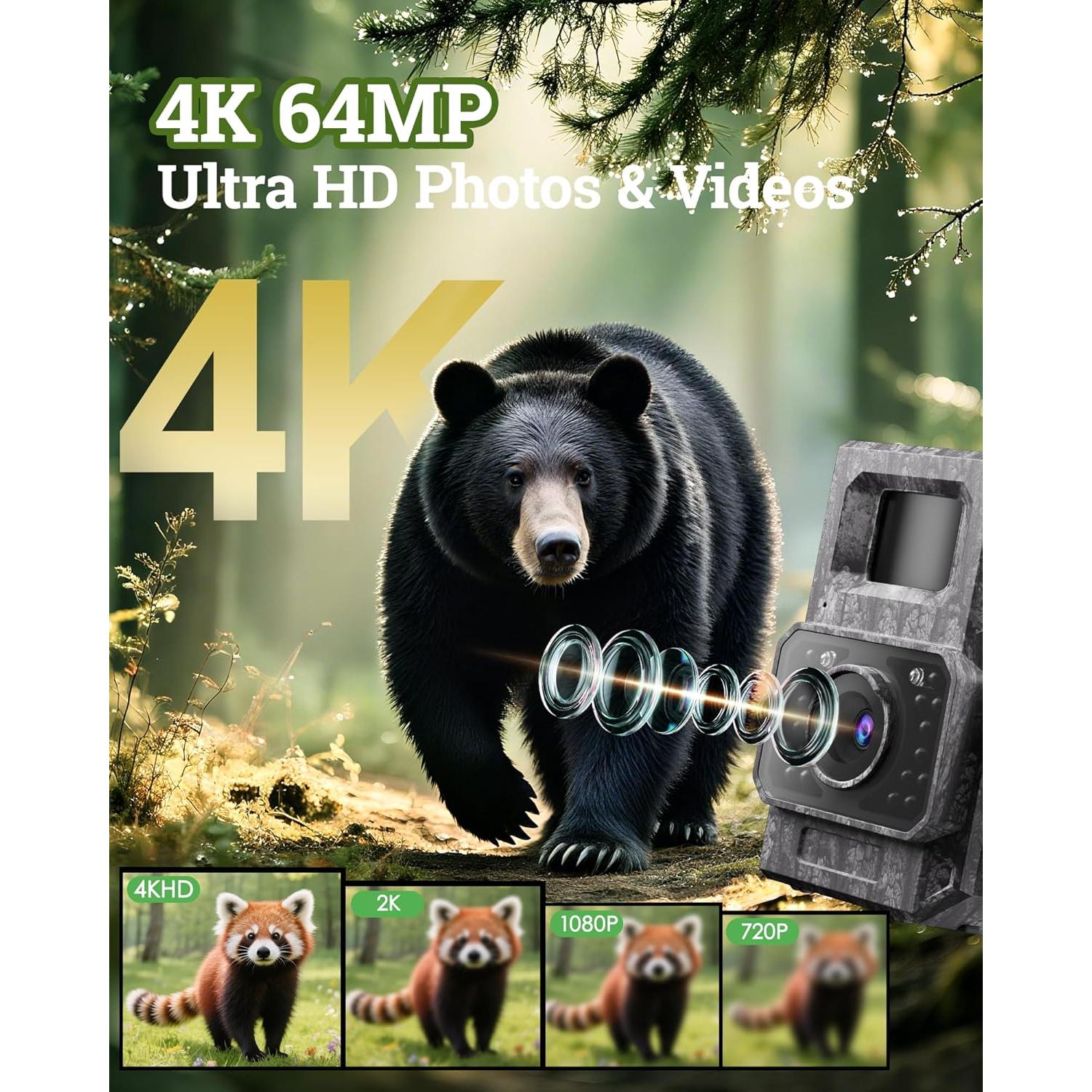 Cámara de sendero solar MAXDONE 4K 64MP WiFi IP66