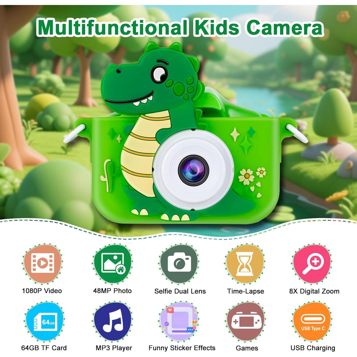Cámara Digital para Niños Kiisda X10S 48MP HD 1080P Verde