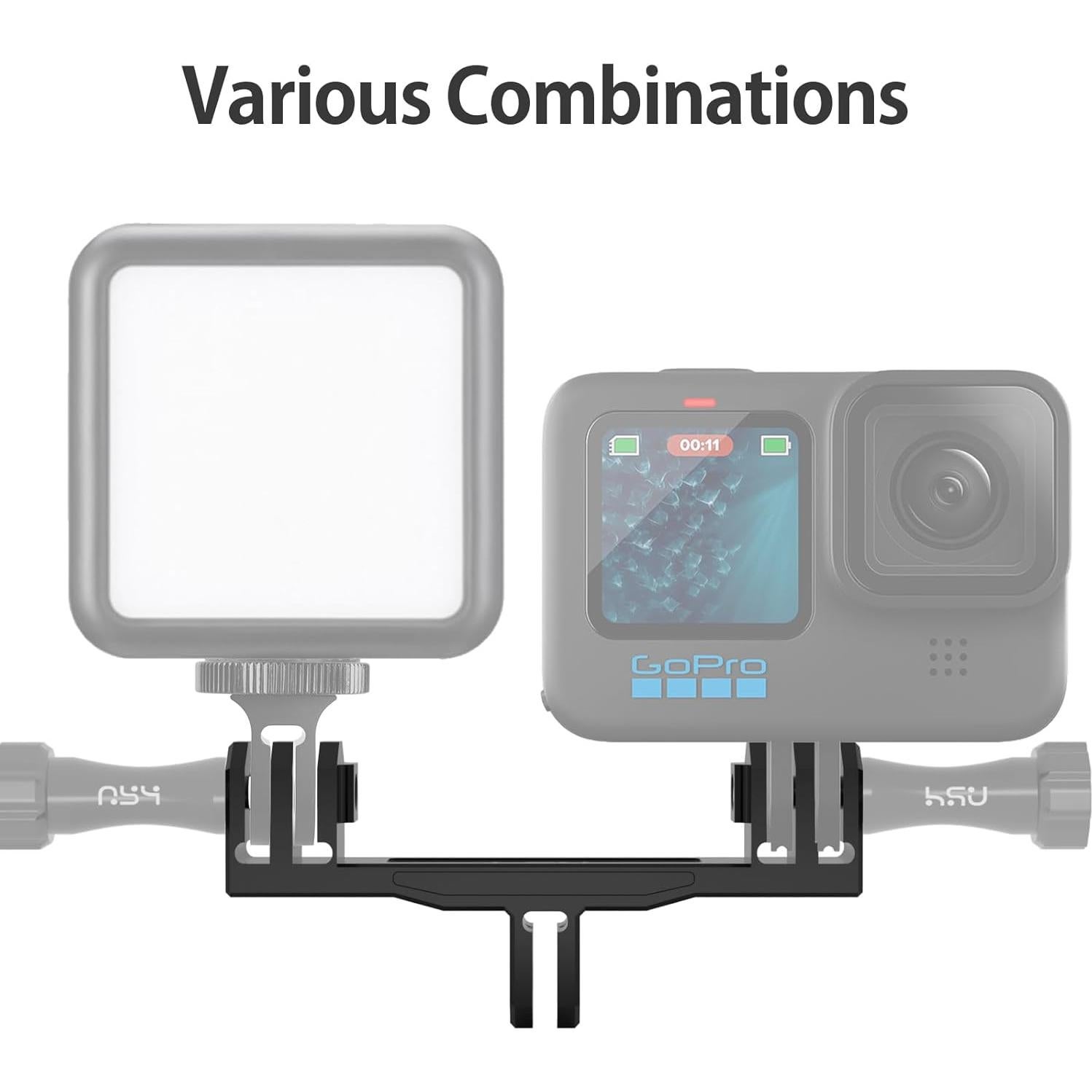 Adaptador Doble de Aluminio HSU para GoPro y Cámaras de Acción