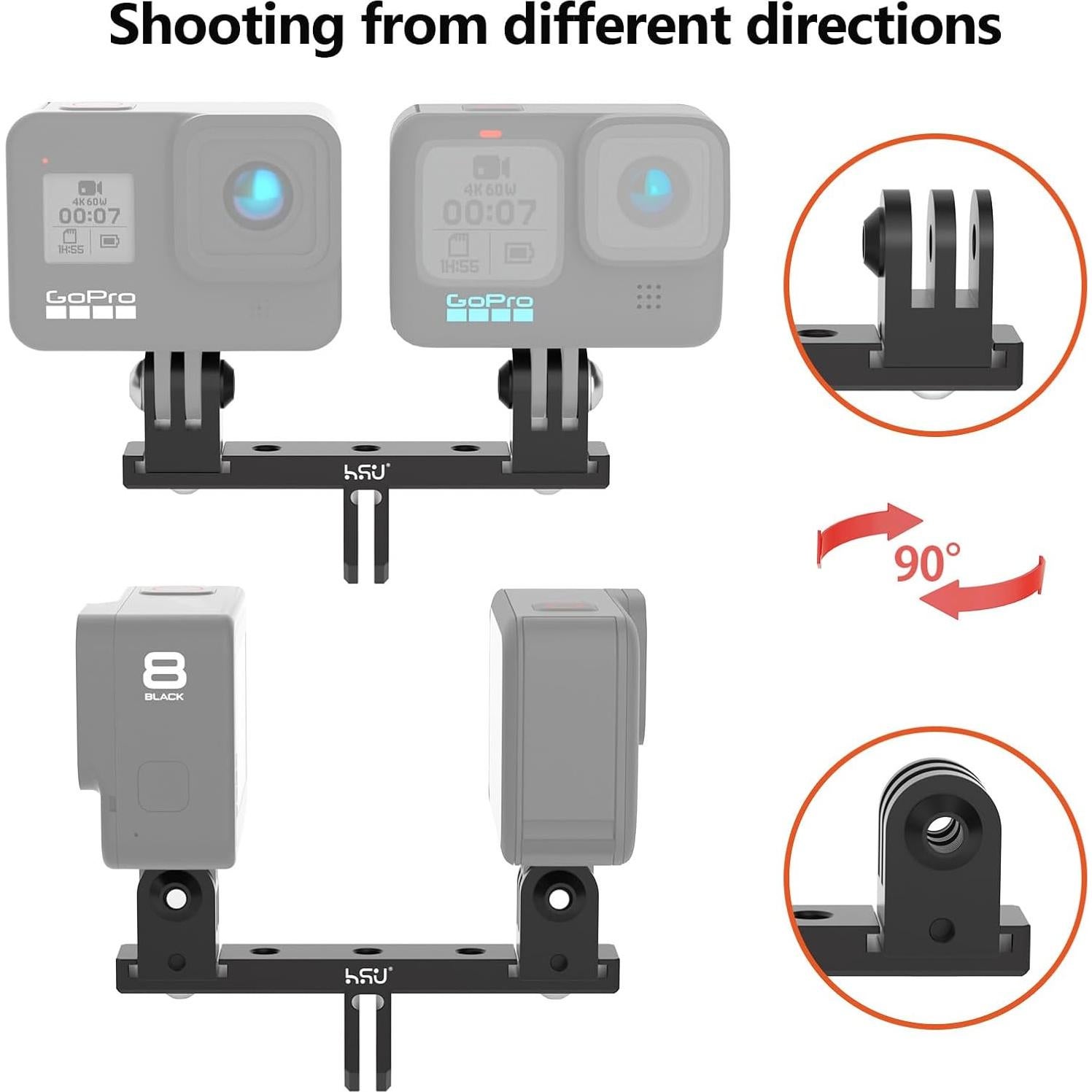 Adaptador Doble de Aluminio HSU para GoPro y Cámaras de Acción