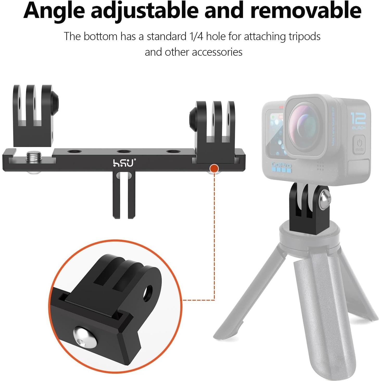 Adaptador Doble de Aluminio HSU para GoPro y Cámaras de Acción