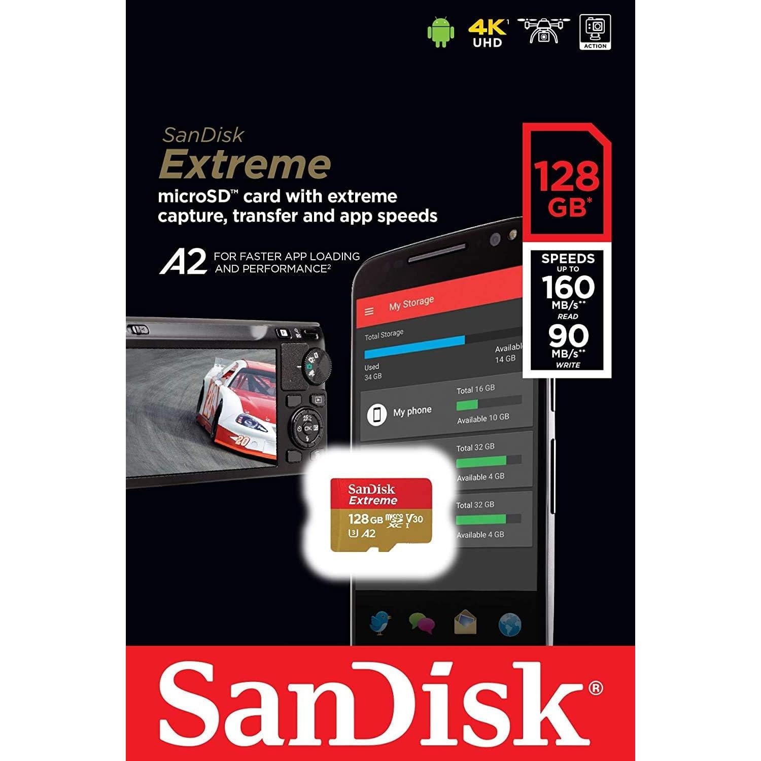 Paquete 2 Tarjetas MicroSD SanDisk Extreme 128GB UHS-1 A2