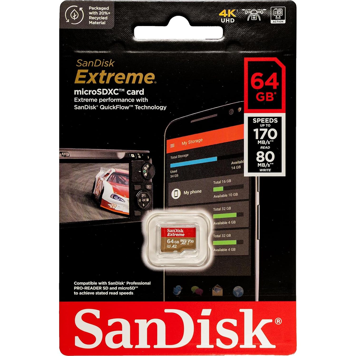 Tarjeta MicroSD SanDisk Extreme 64GB V30 A2 + Lector Everything But Stromboli