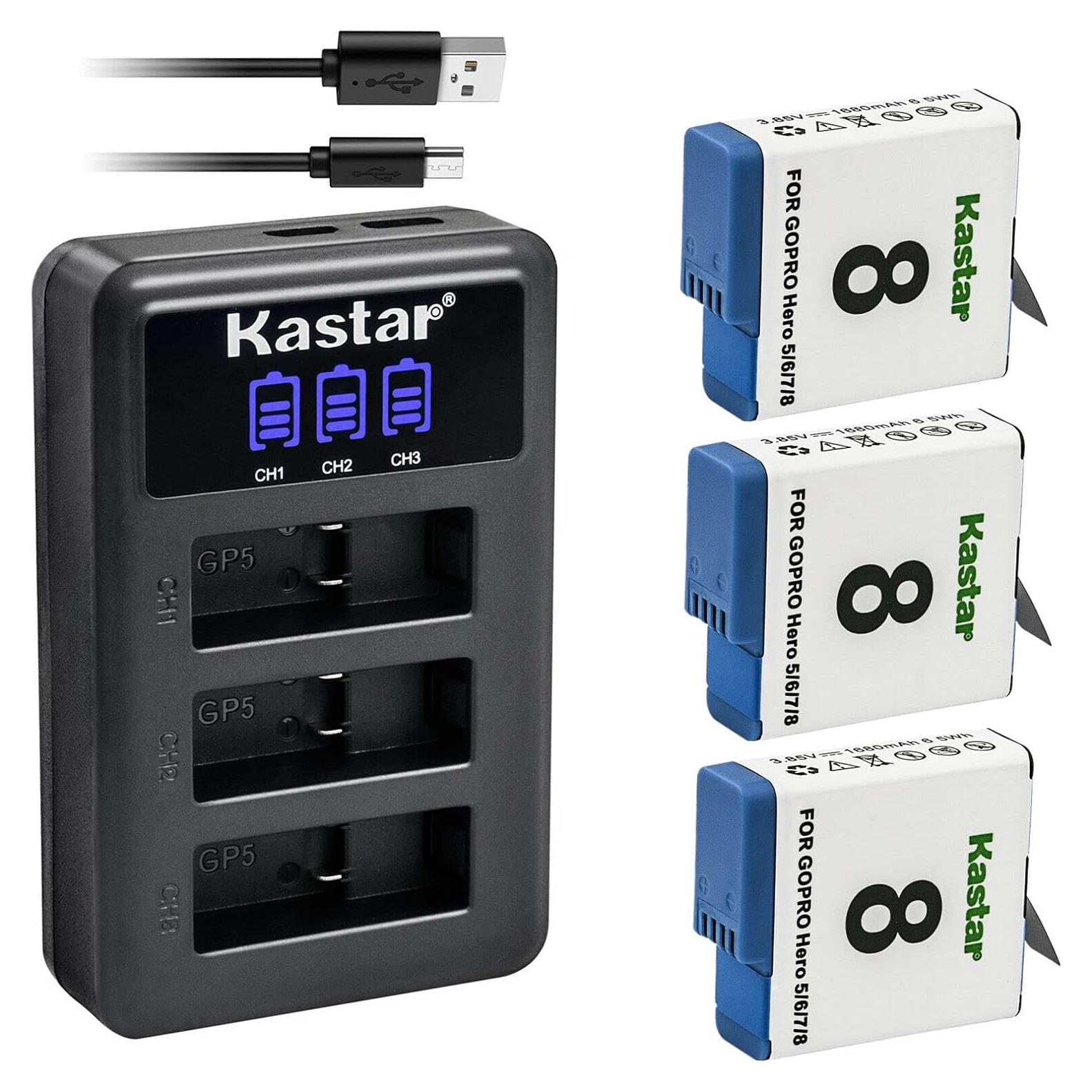 Kastar Cargador Triple USB LCD + 3 Baterías para GoPro