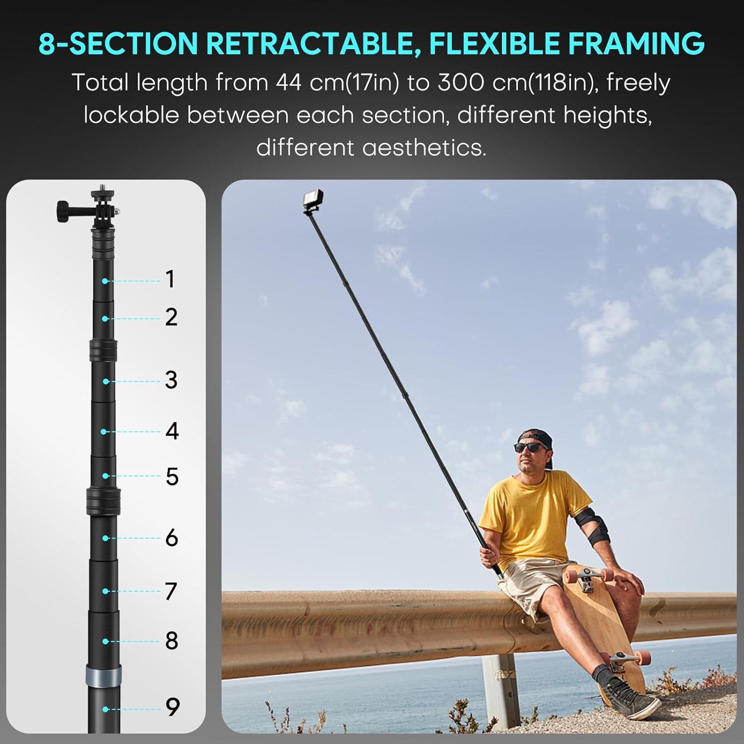 Palo de Selfie Extensible REYGEAK 300cm Fibra de Carbono